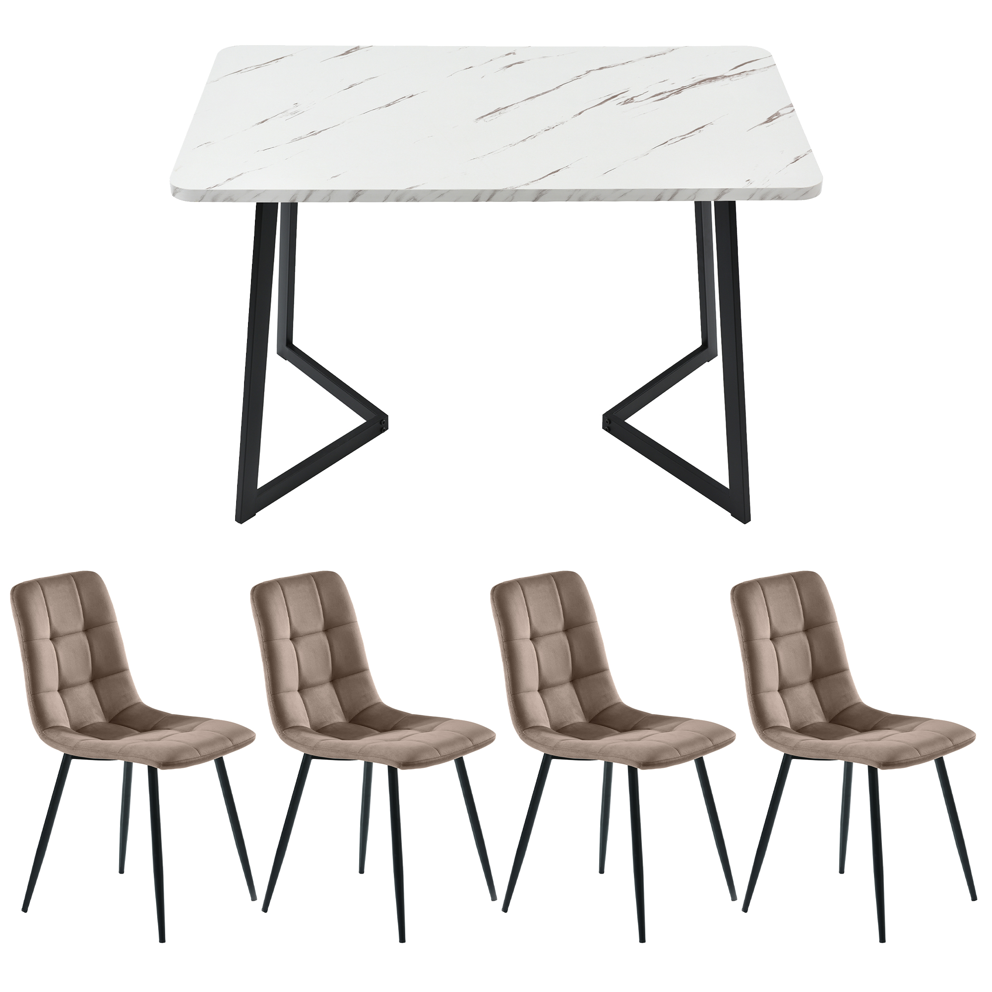 Ensemble table et chaises, 5 pièces, 1 table + 4 chaises, velours et MDF, noir - vue 3
