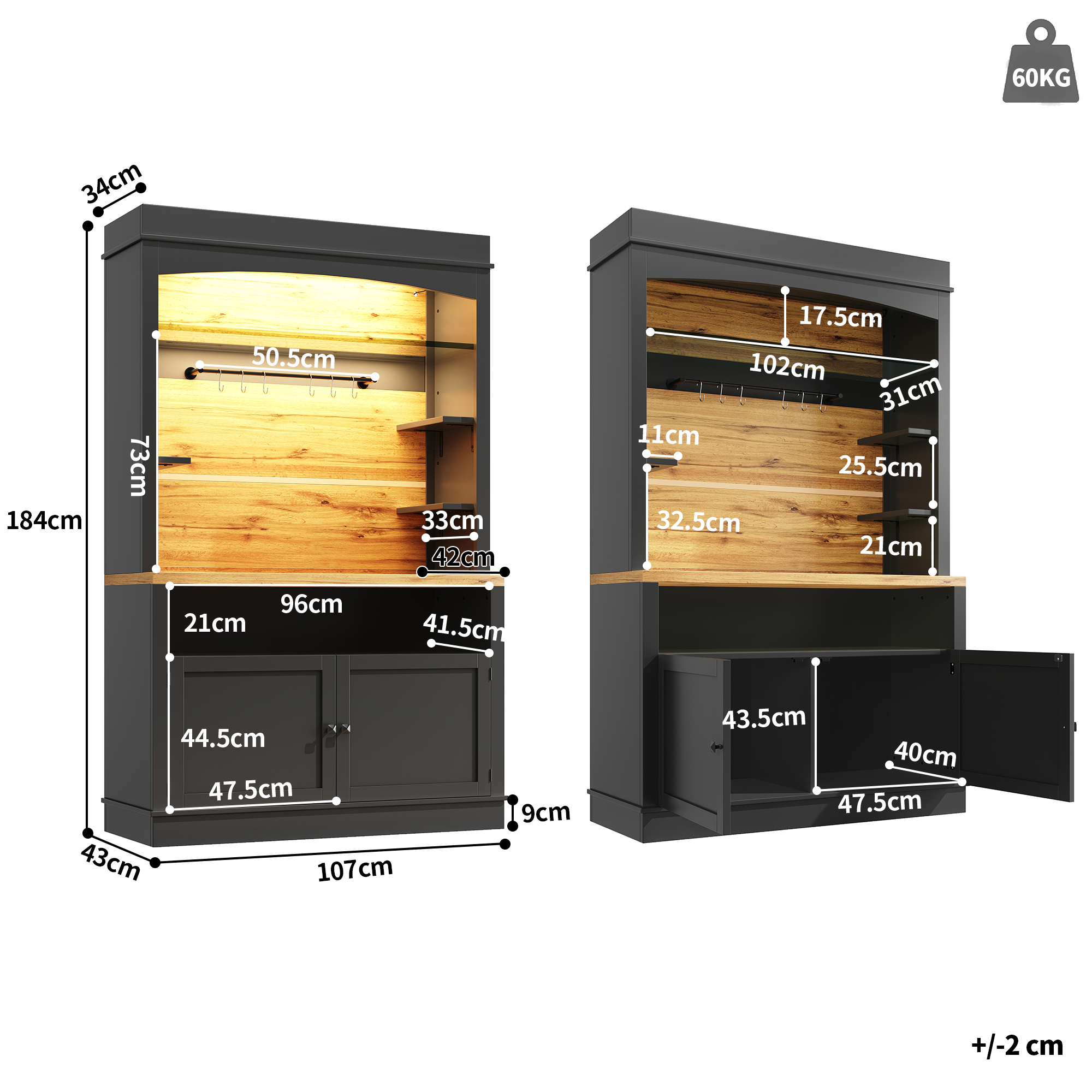 Küchenschrank, hoher Küchenschrank (107x43x184 cm)