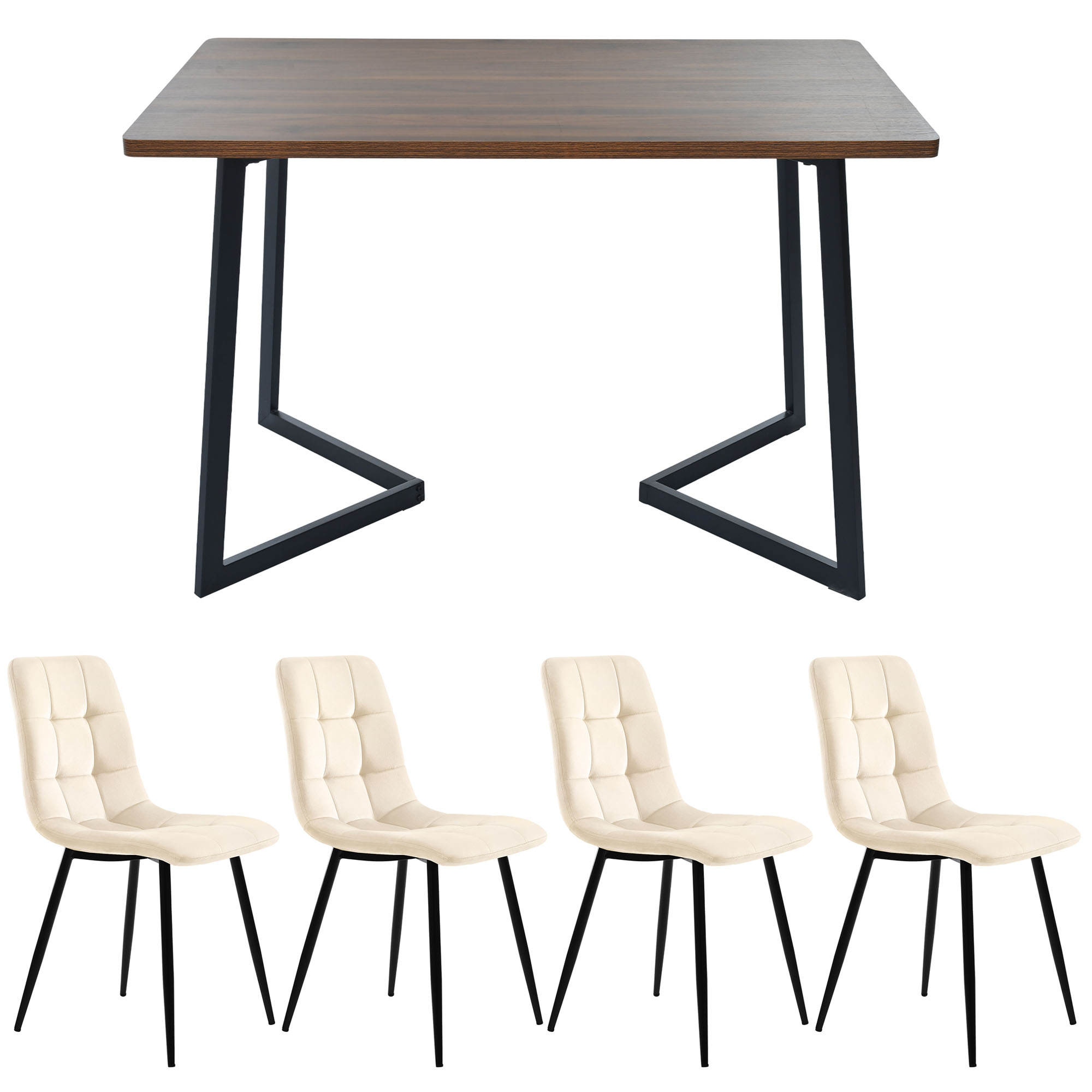 Ensemble table et chaises, 5 pièces, 1 table + 4 chaises, métal et bois, noir - vue 3