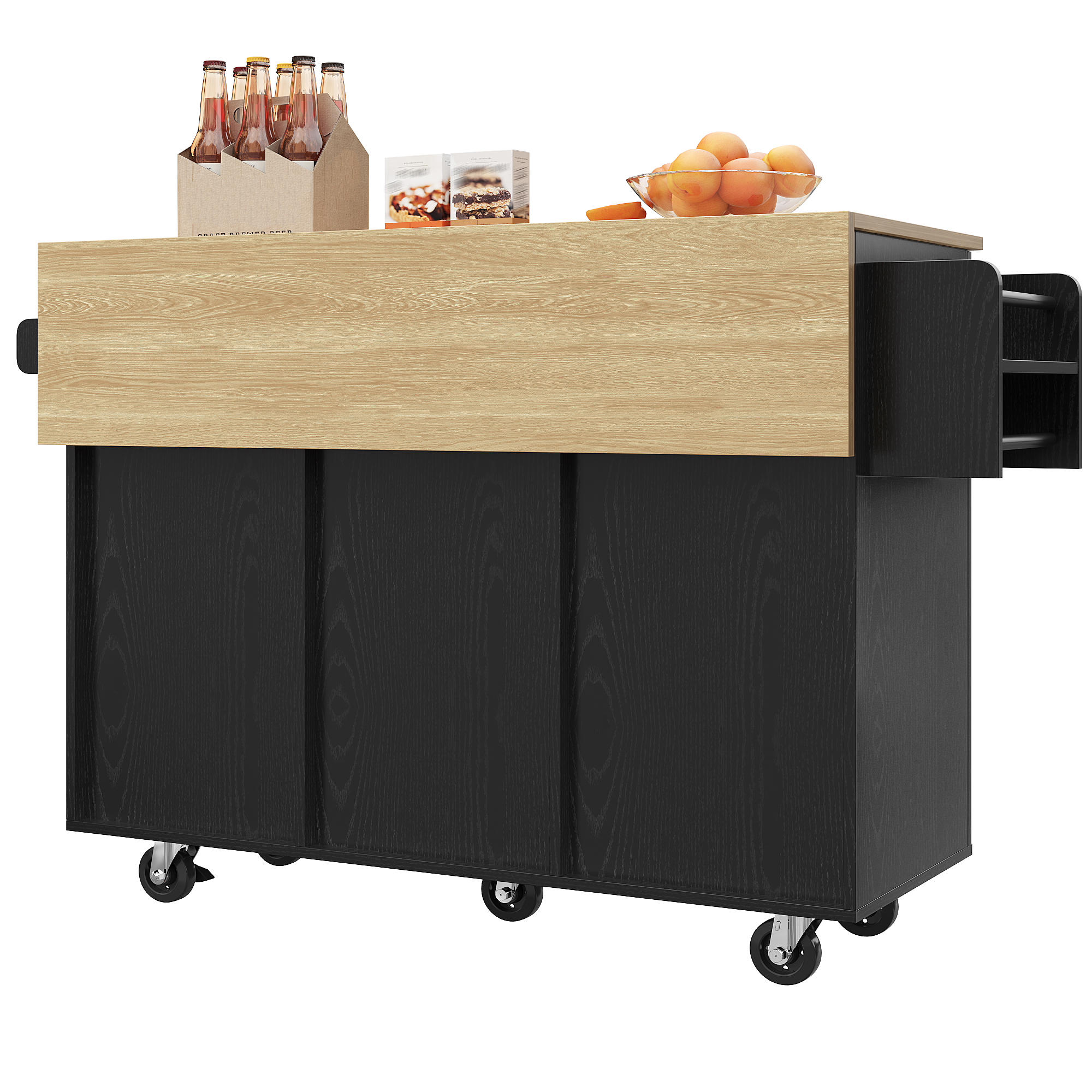 Îlot de cuisine 110×46×90.5 cm avec plateau escamotable 74 cm, MDF imitation bois, poignées zinc, rangements flexibles, pour cuisine, design moderne, beaucoup de stockage, style fonctionnel, stabilité, facile entretien - image 14