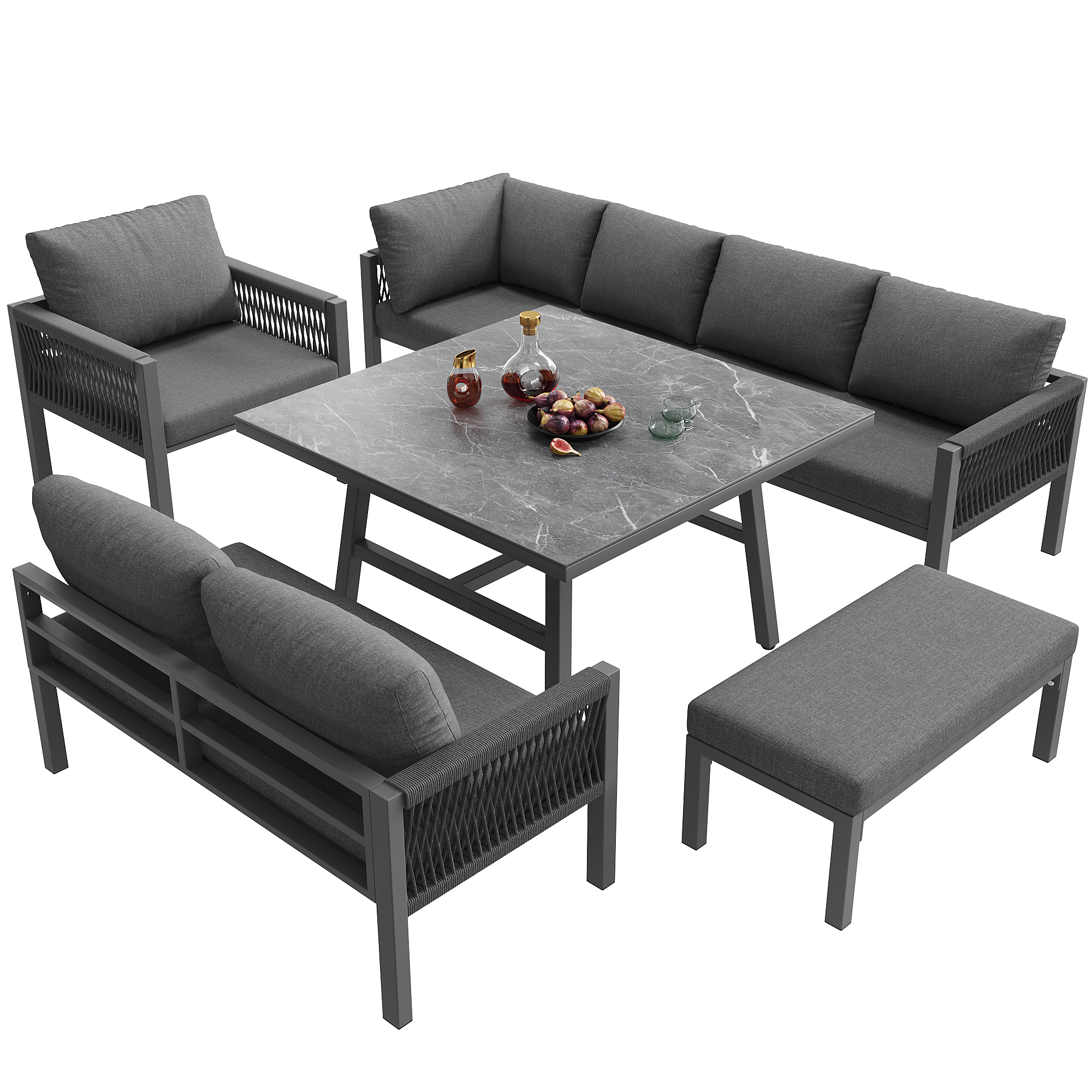 Table basse jardin verre effet marbre robuste