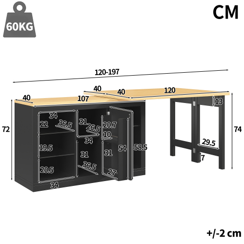 Dimensions du meuble bar extensible avec plateau pivotant