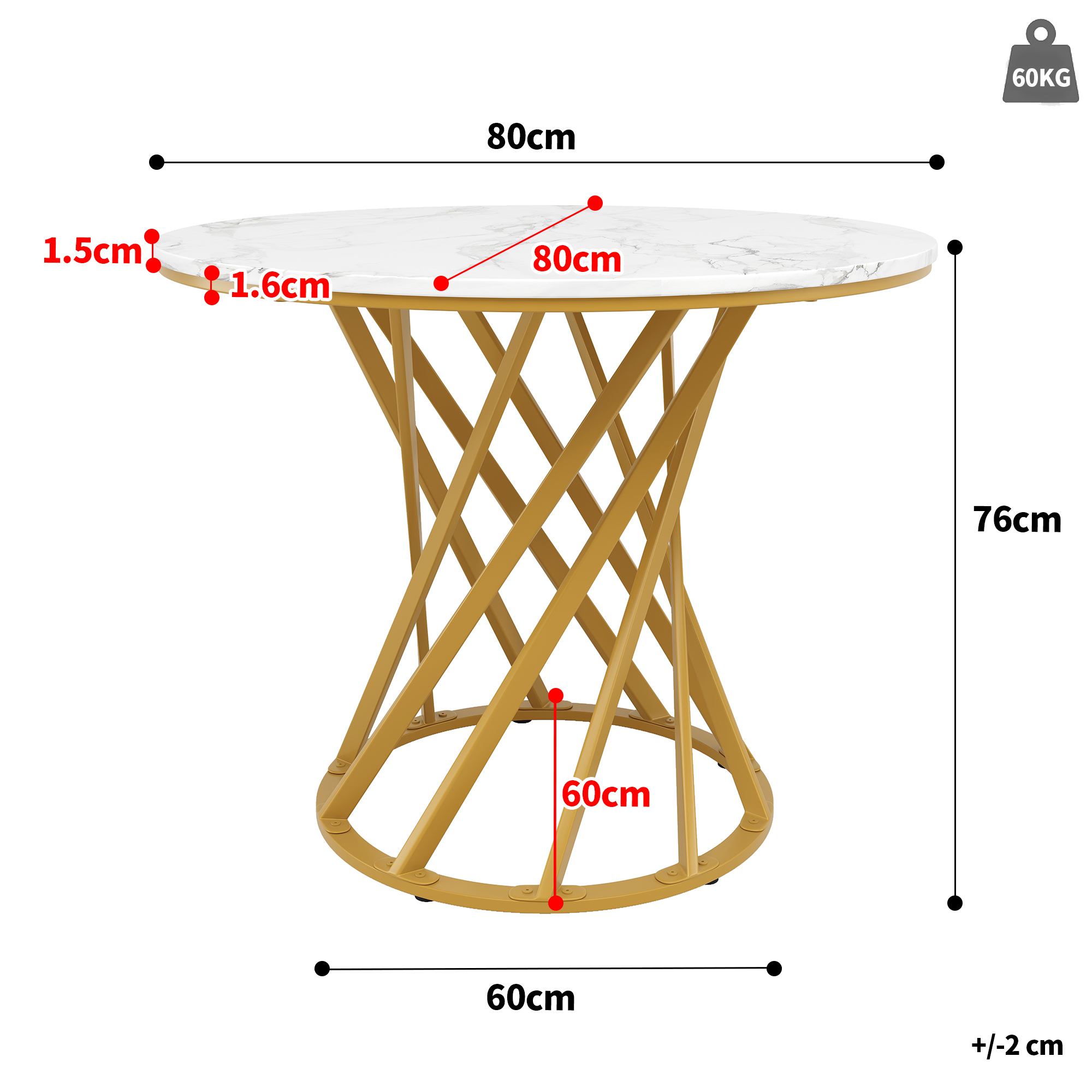 Table ronde doré blanc var vue 4