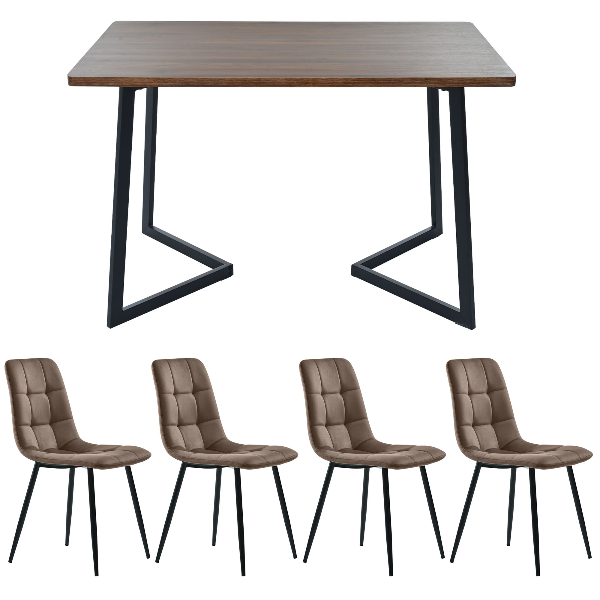 Ensemble table et chaises, 5 pièces, 1 table + 4 chaises, métal et bois, noir - vue 2
