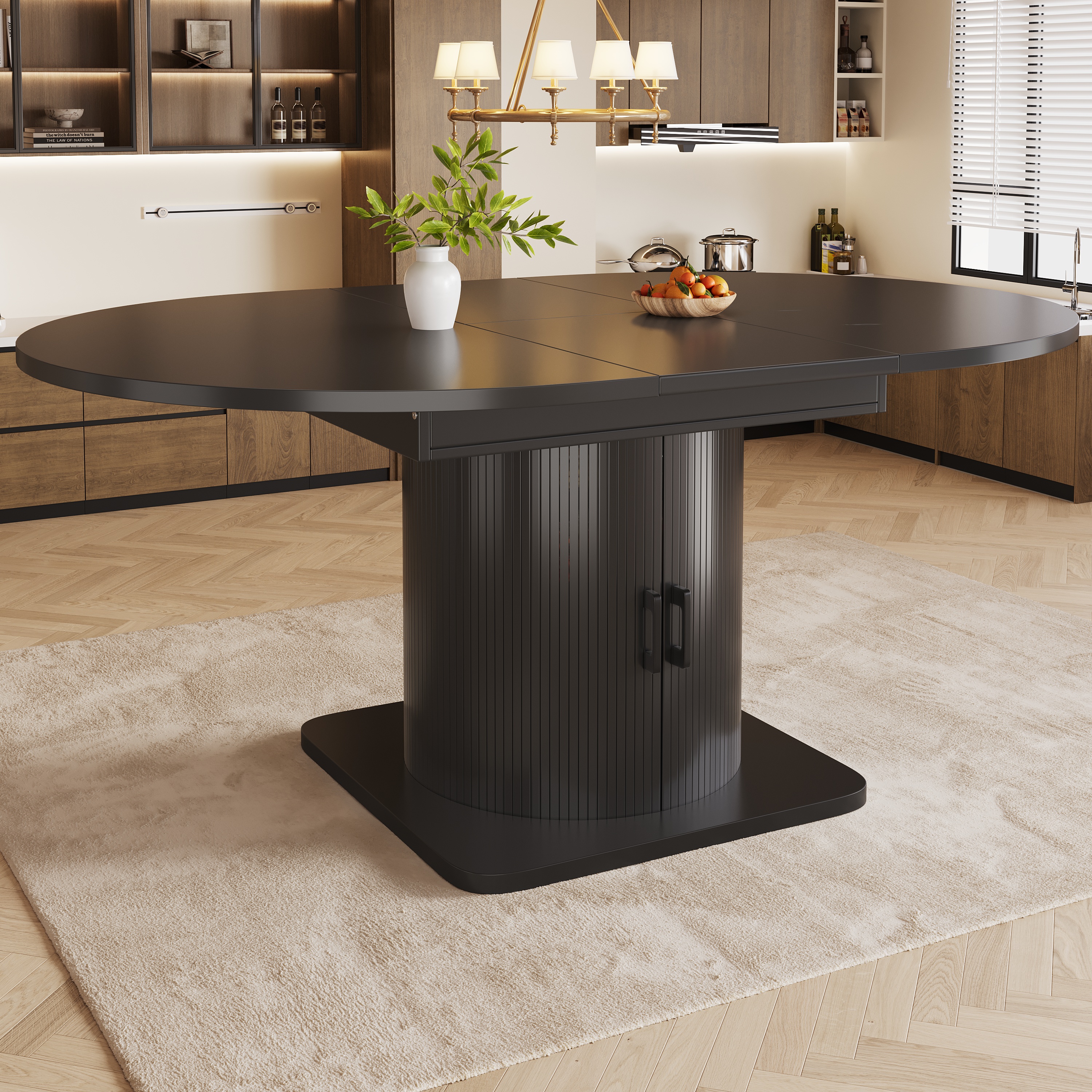 Table à manger extensible avec espace de rangement, table multifonctionnelle avec étagères amovibles, table de cuisine peu encombrante pour petites pièces et salles à manger, plateau en MDF, noir