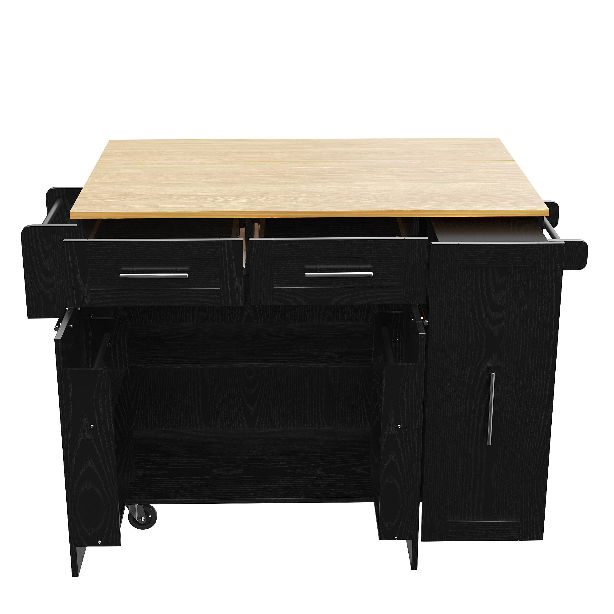 Îlot de cuisine 110×46×90.5 cm avec plateau escamotable 74 cm, MDF imitation bois, poignées zinc, rangements flexibles, pour cuisine, design moderne, beaucoup de stockage, style fonctionnel, stabilité, facile entretien - image 20
