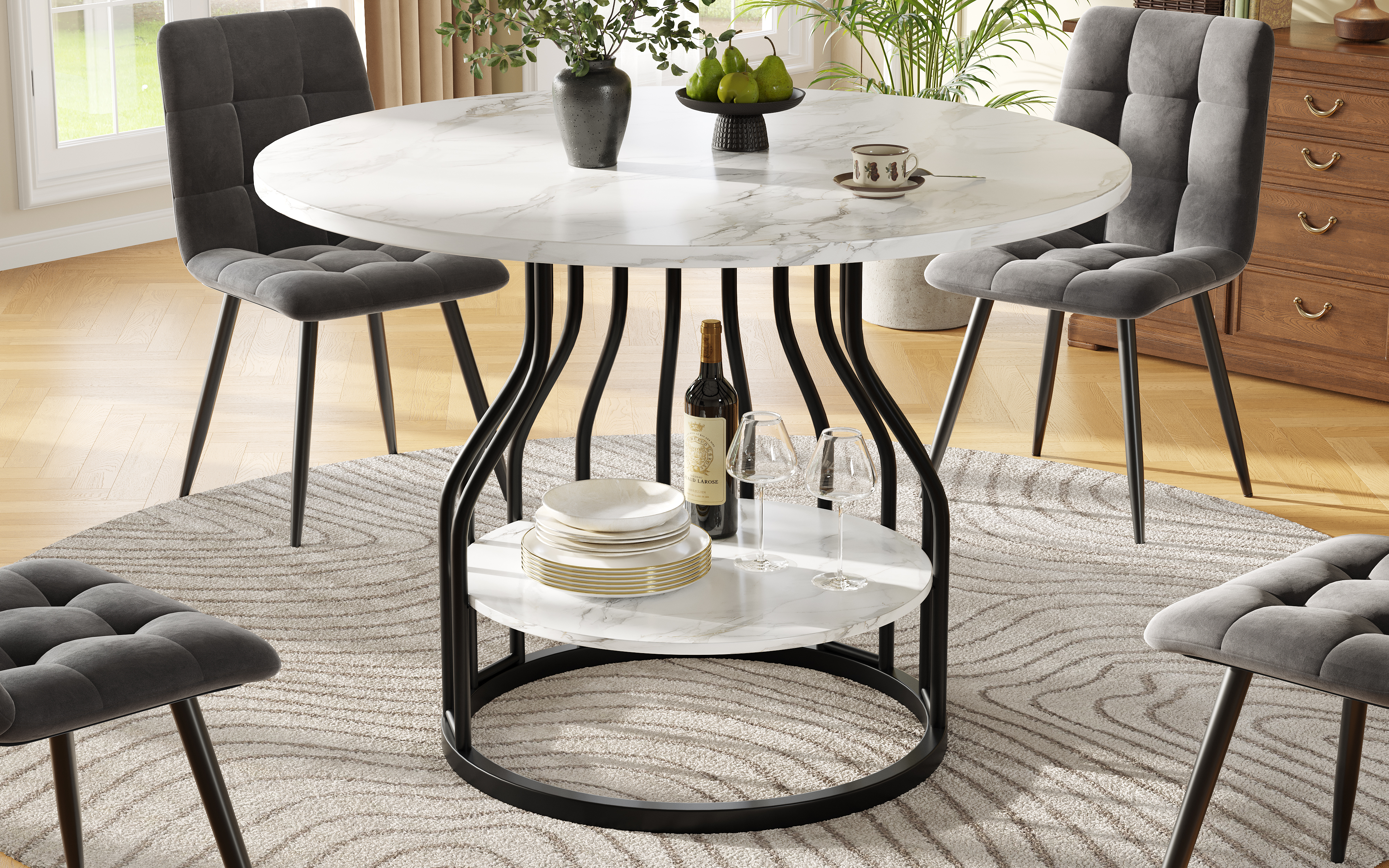 Table ronde noir 80x80 4p vue 1