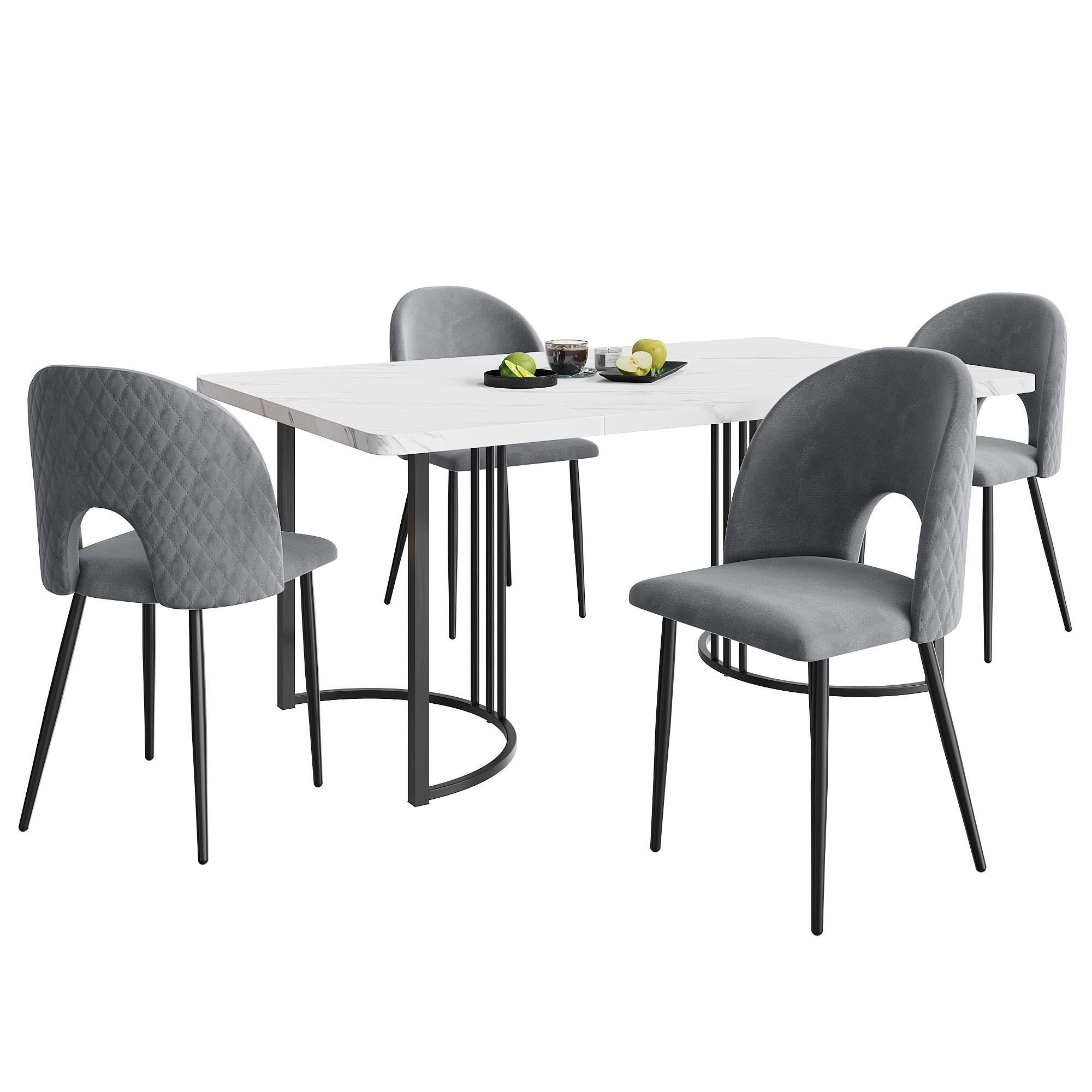 Ensemble table et chaises, 5 pièces, 1 table + 4 chaises, velours et MDF, noir - vue 3