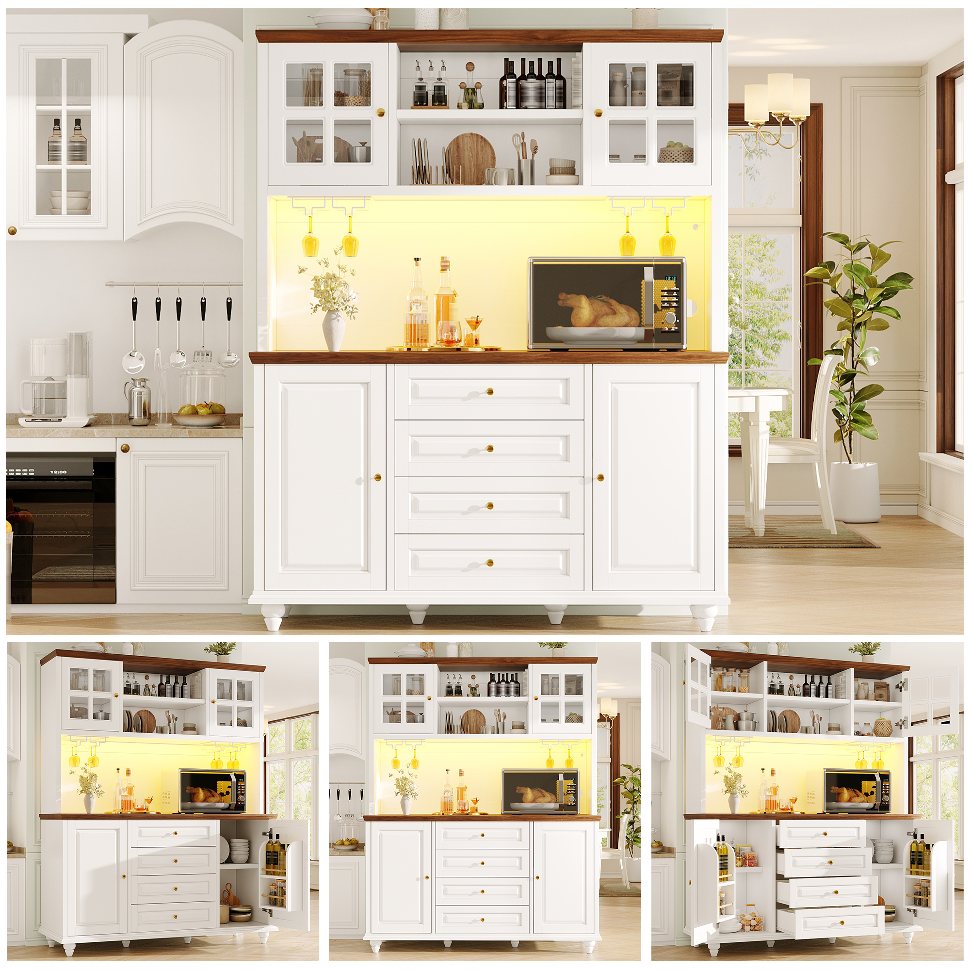 Highboard Küchenschrank mit RGB-LED-Beleuchtung, v
