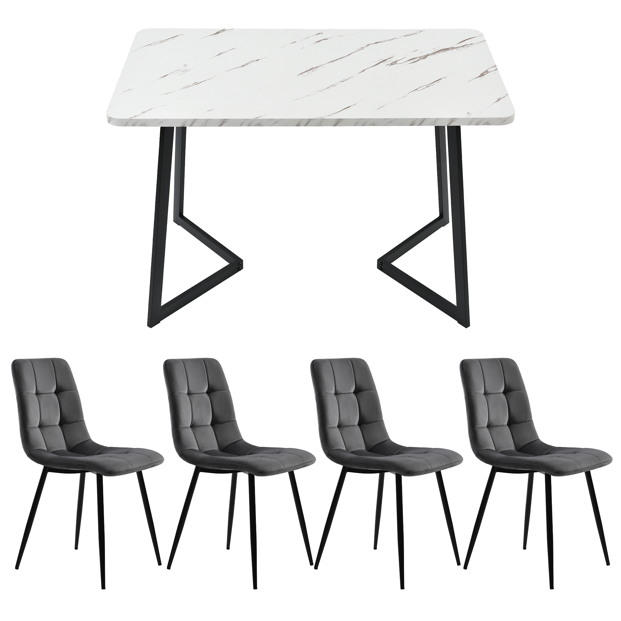 Ensemble table et chaises, 5 pièces, 1 table + 4 chaises, velours et MDF, gris foncé - vue 5