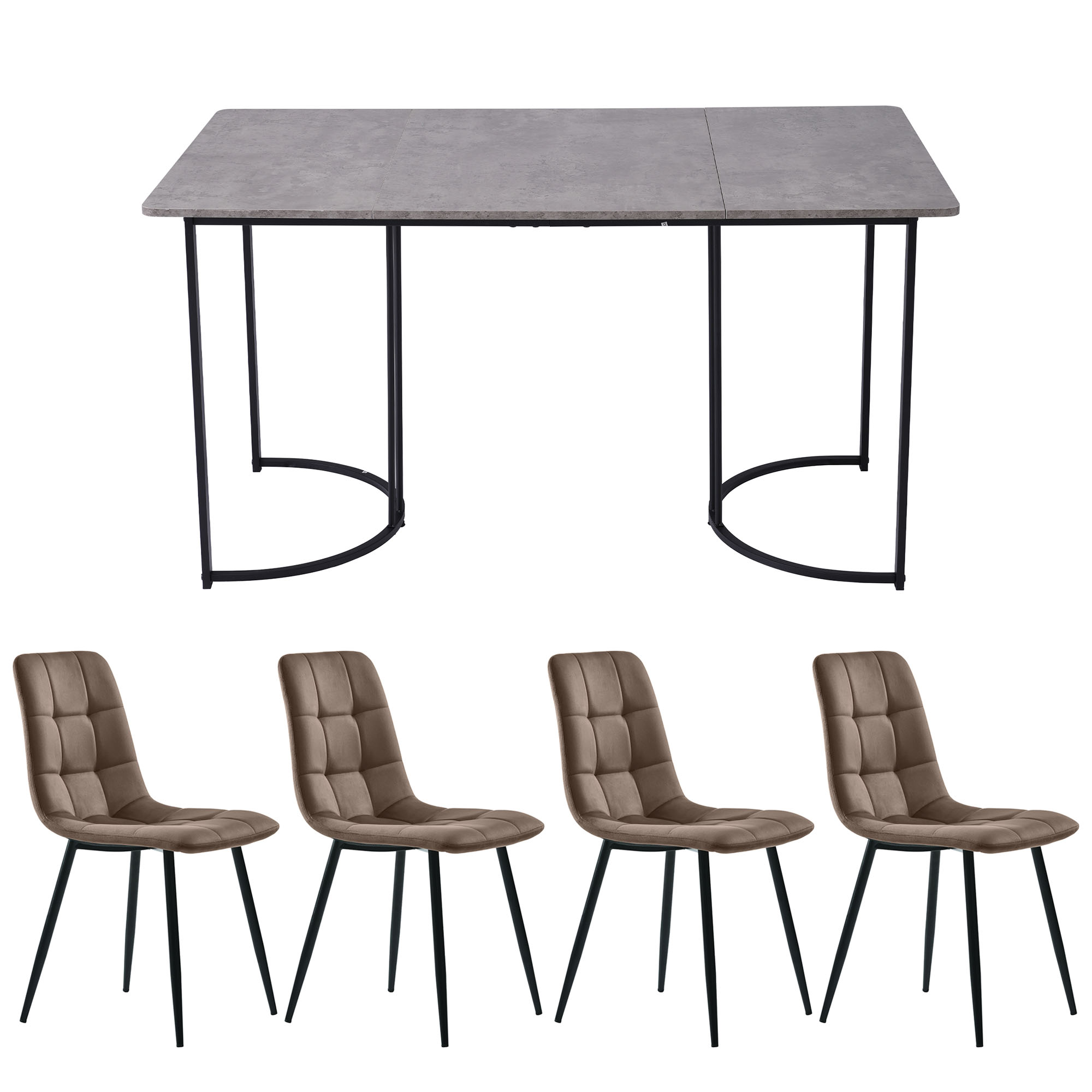 Ensemble table et chaises, 5 pièces, 1 table + 4 chaises, métal et velours, noir - vue 4