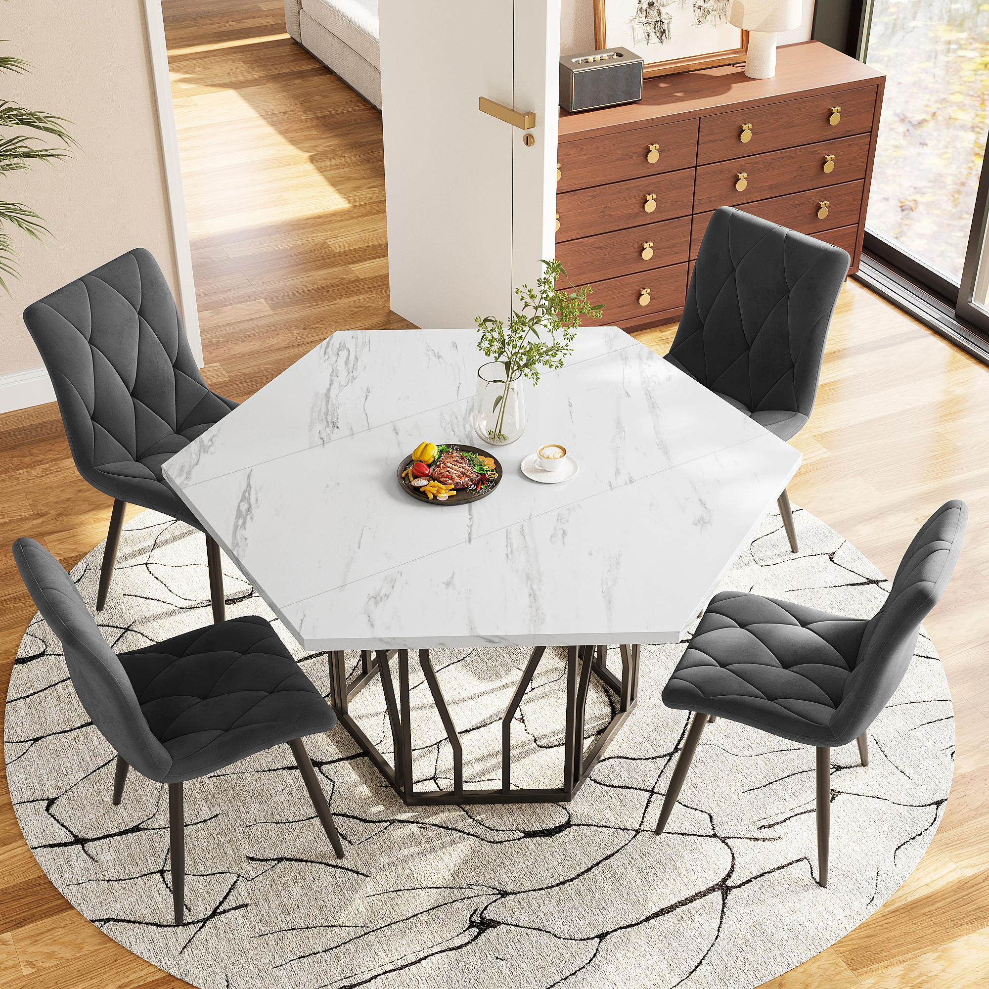Table hexagonale black white vue 3