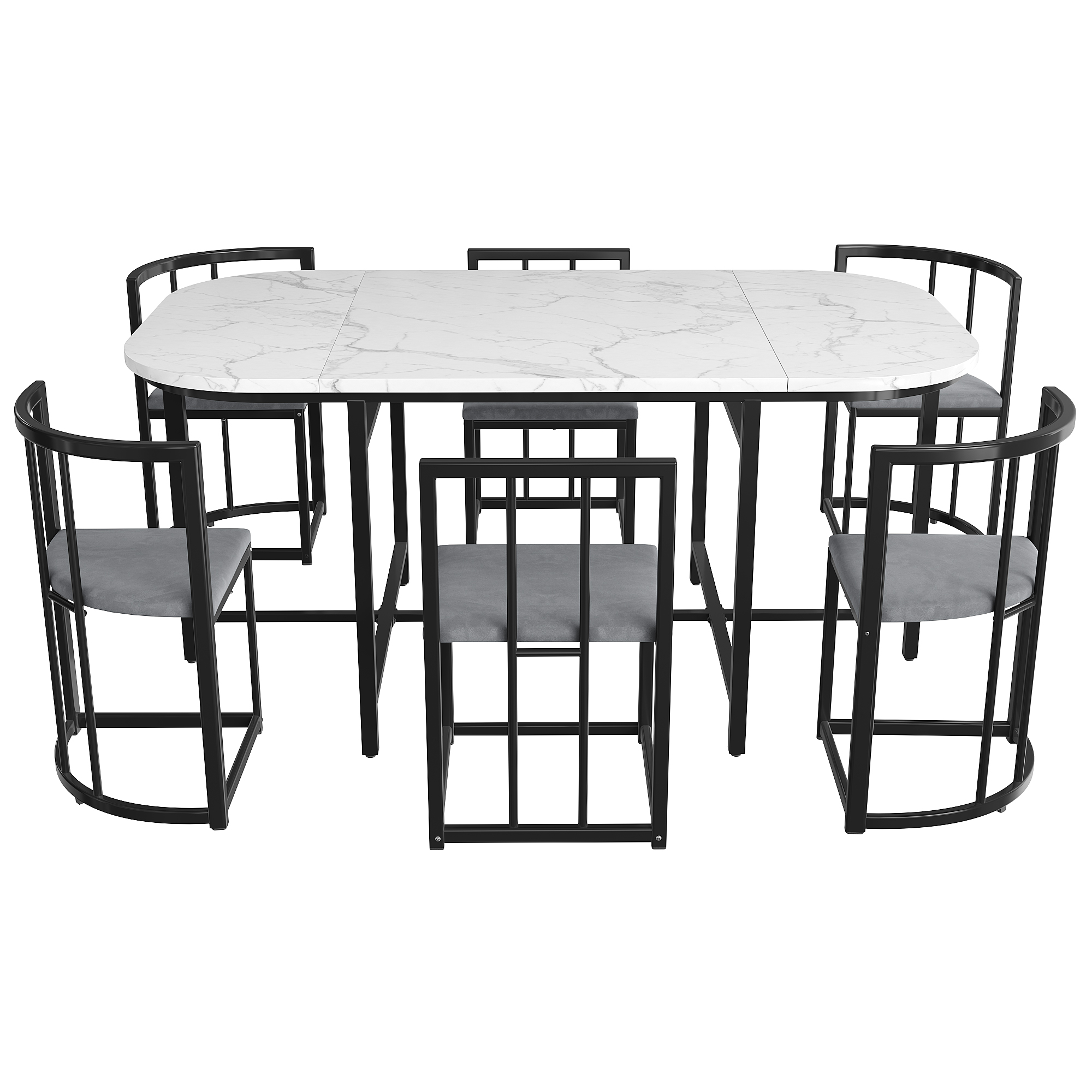 Ensemble table à manger + 6 chaises en MDF, chaises velours gris, cadre fer noir, pour salle à manger, design moderne, confort supérieur, beaucoup de places, style élégant, stabilité, décoration - image 19