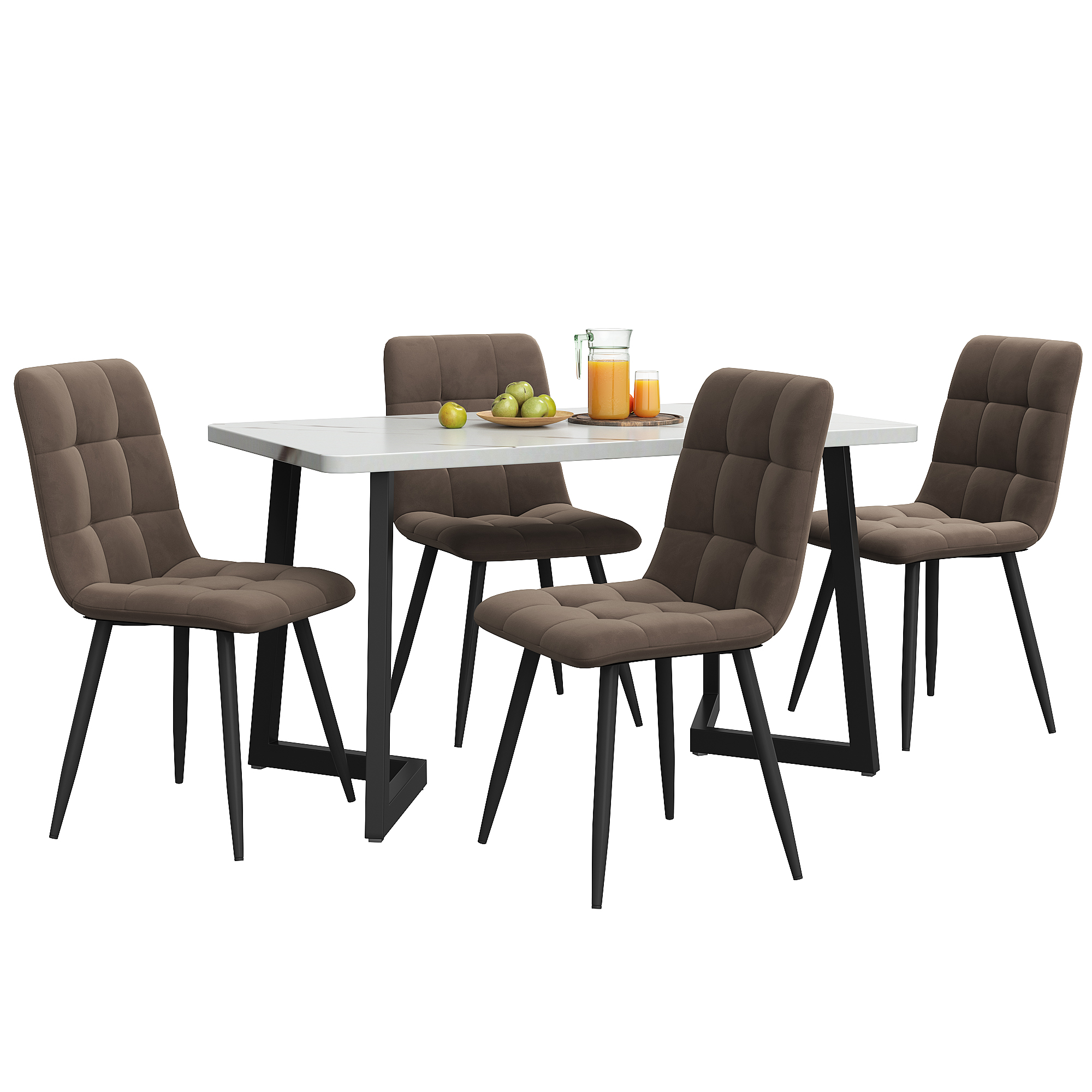 Ensemble table et chaises, 5 pièces, 1 table + 4 chaises, velours et MDF, noir - vue 1
