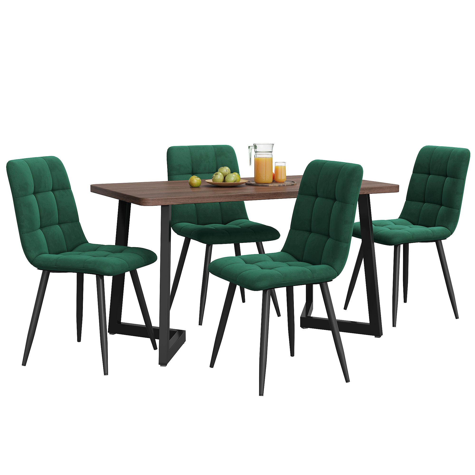 Ensemble table et chaises, 5 pièces, 1 table + 4 chaises, métal et bois, vert foncé - vue 2
