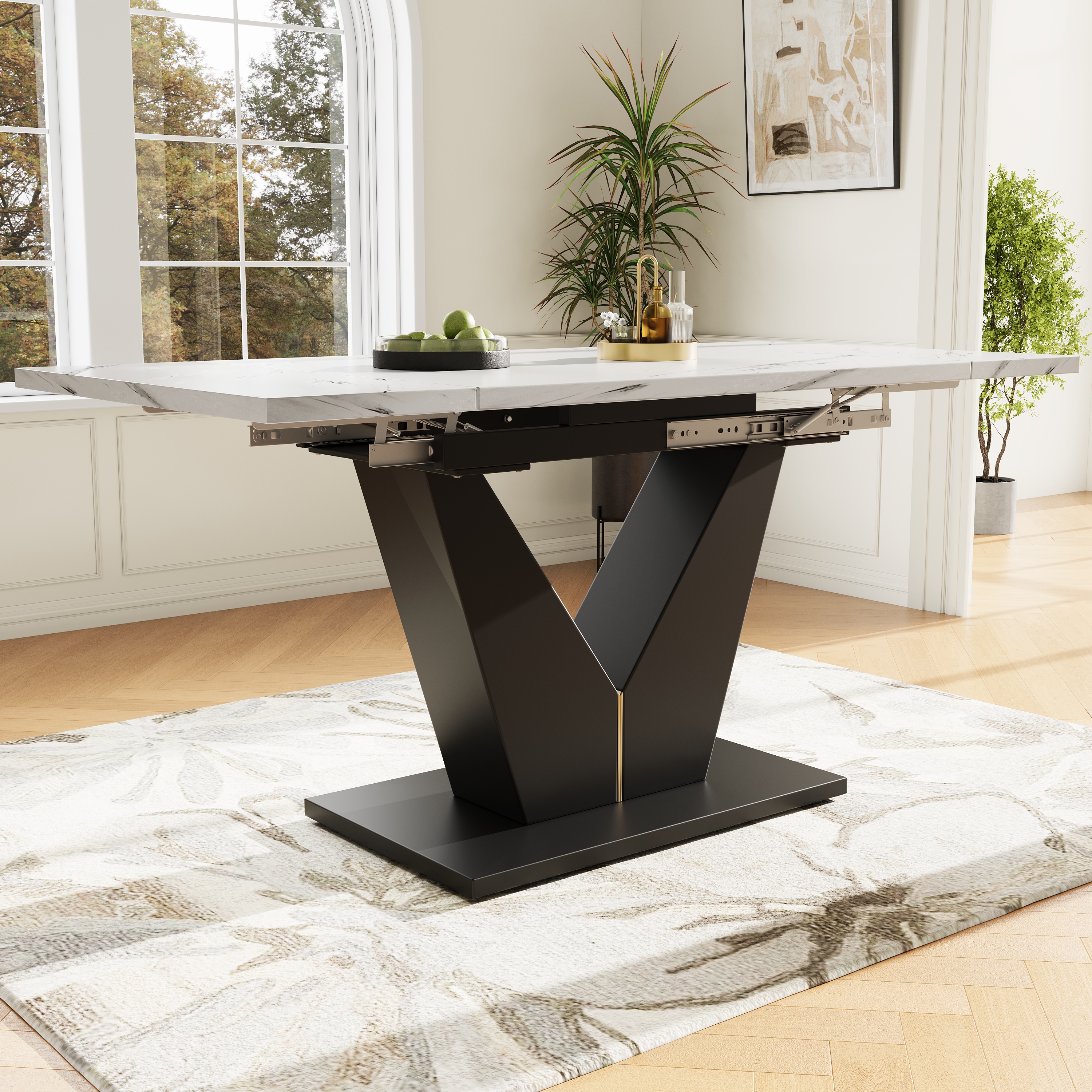 Table extensible blanc noir vue 1