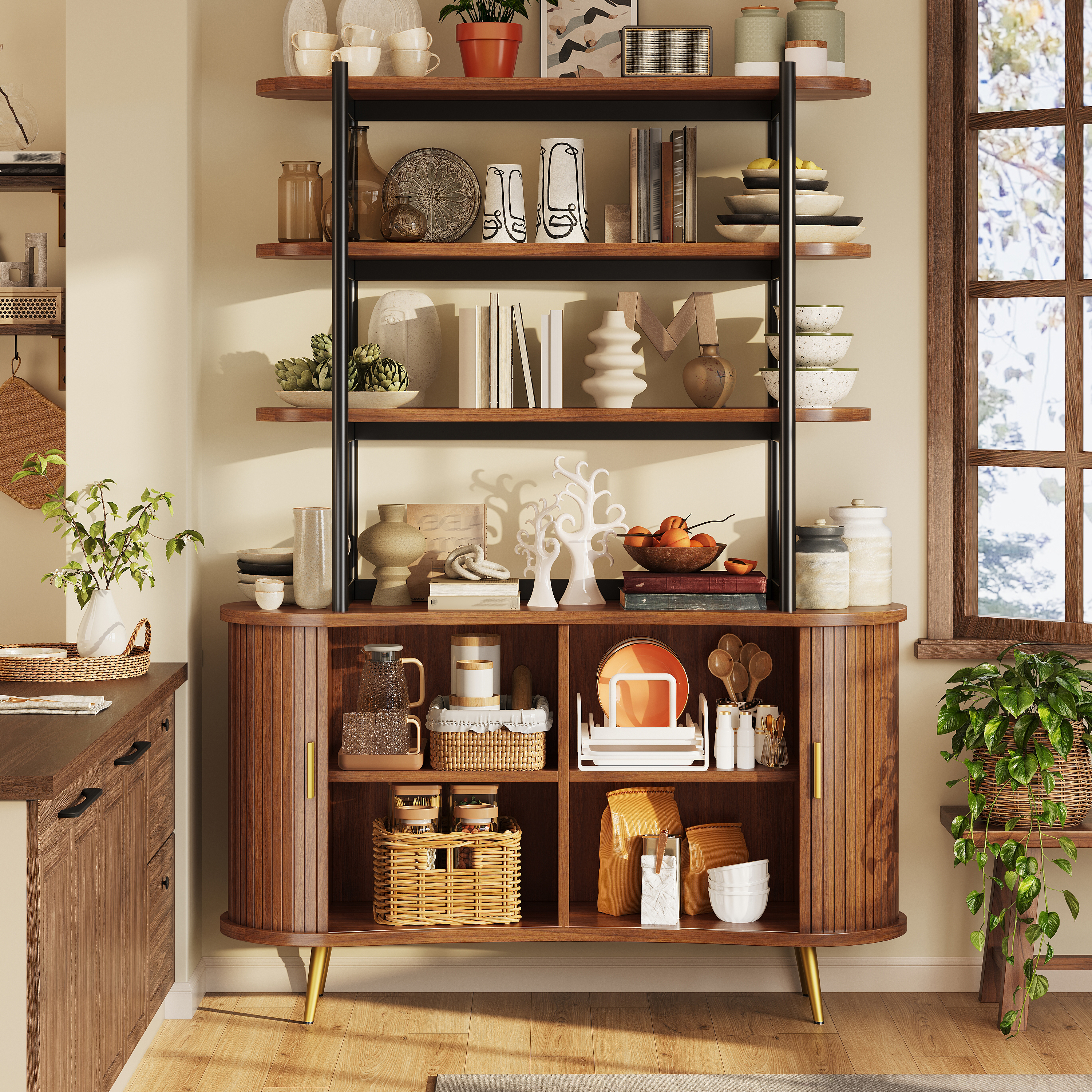 Buffet avec portes coulissantes et étagère ouverte