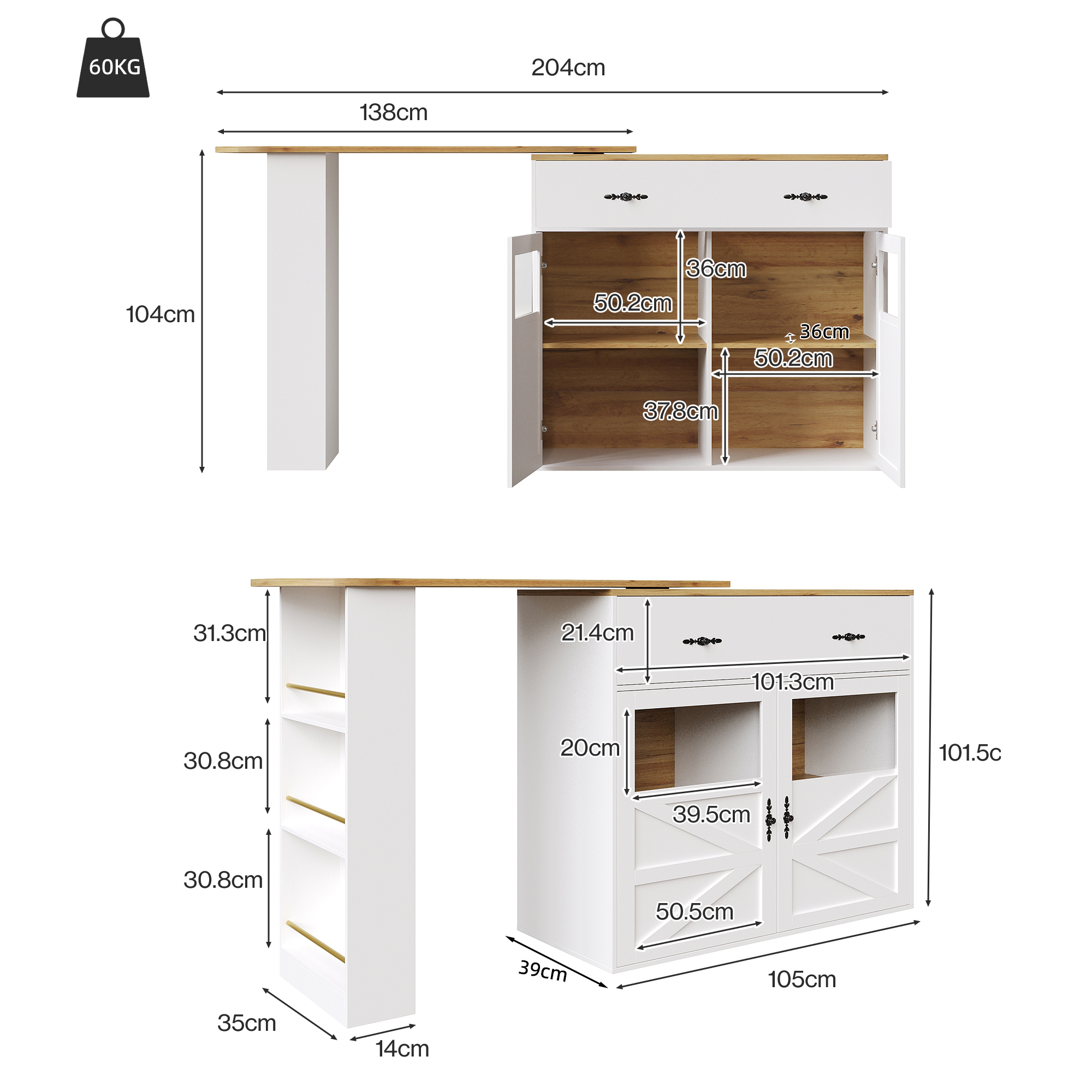 Dimensions du table haute