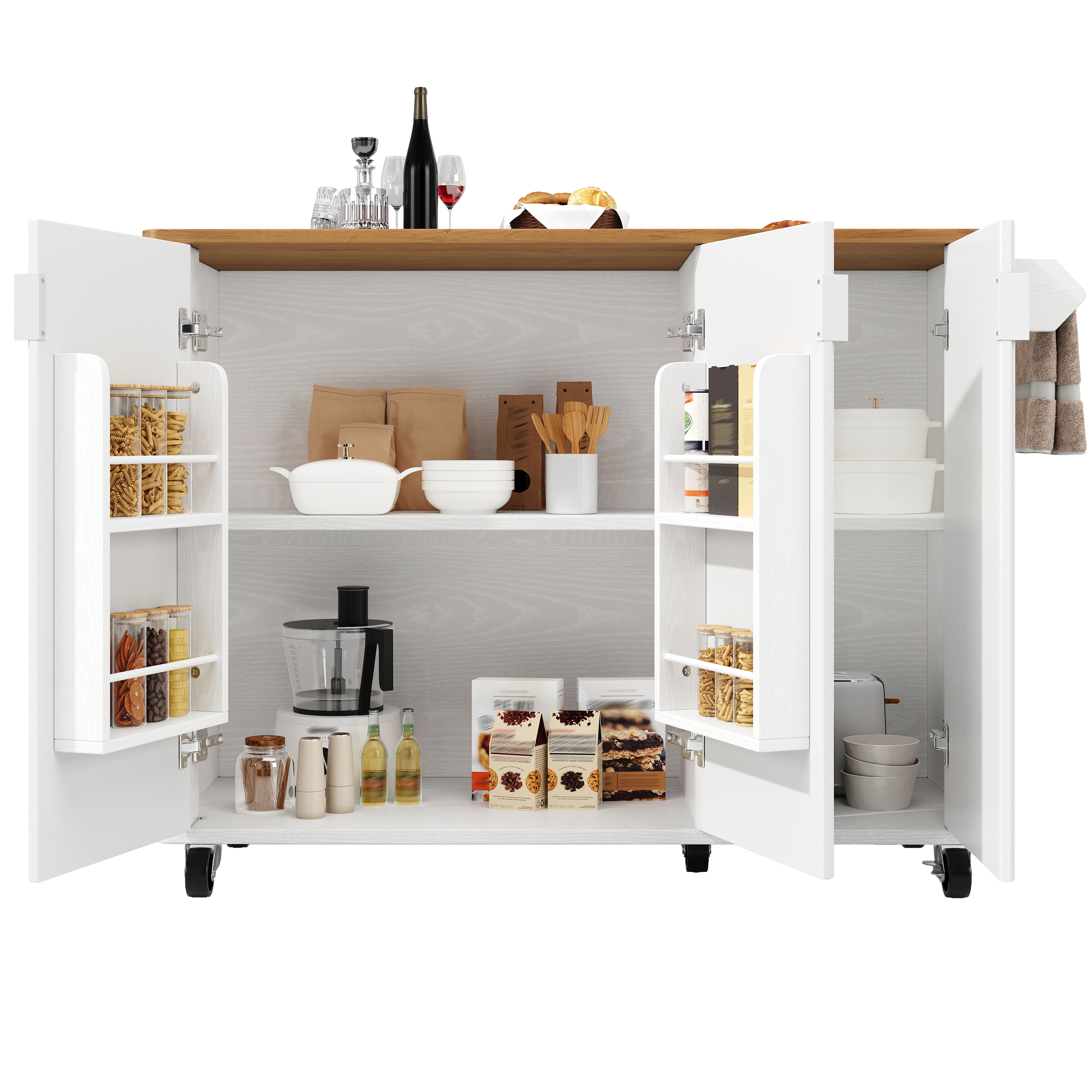 Îlot de cuisine, extensible, 130 x 45 x 92 cm, bois et MDF, noir - vue 1