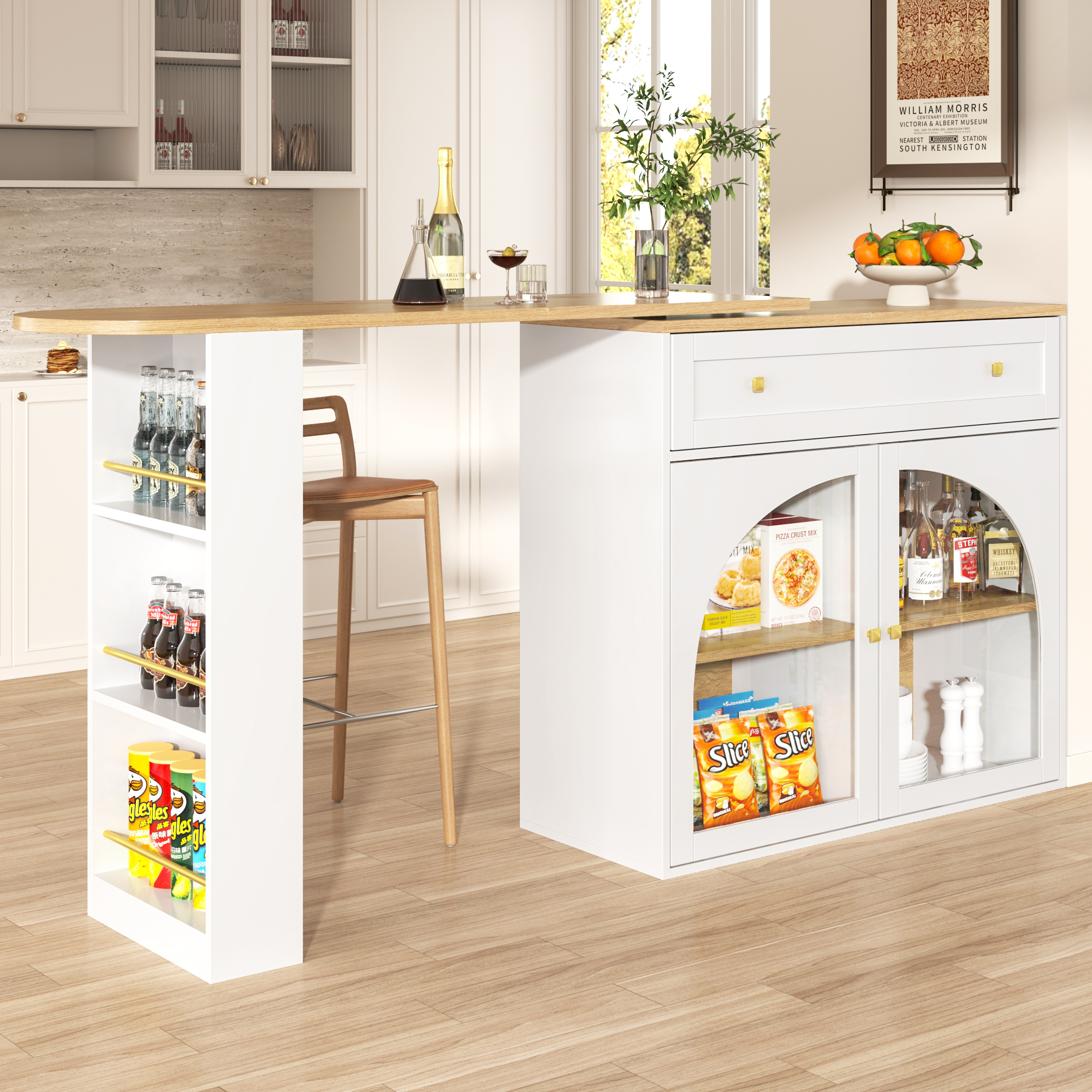 Armoire bar rotative 360° avec étagère 3 niveaux, MDF, poignées métal, portes verre sécurité, pour restaurant, salon, home-bar, design moderne, beaucoup de rangement, style élégant, stabilité, fonctionnalité - image 6