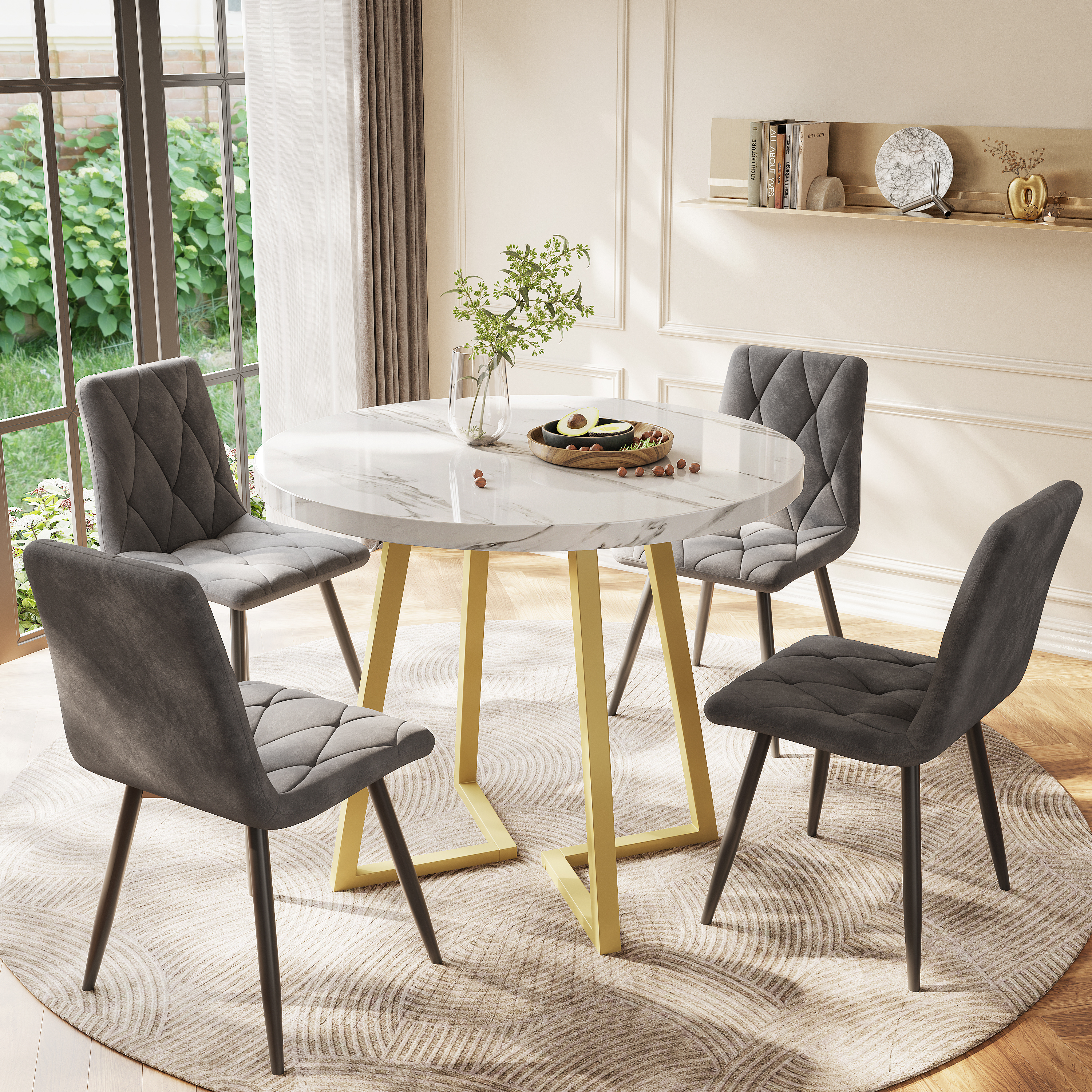 Table à manger, métal et MDF, blanc - vue 3
