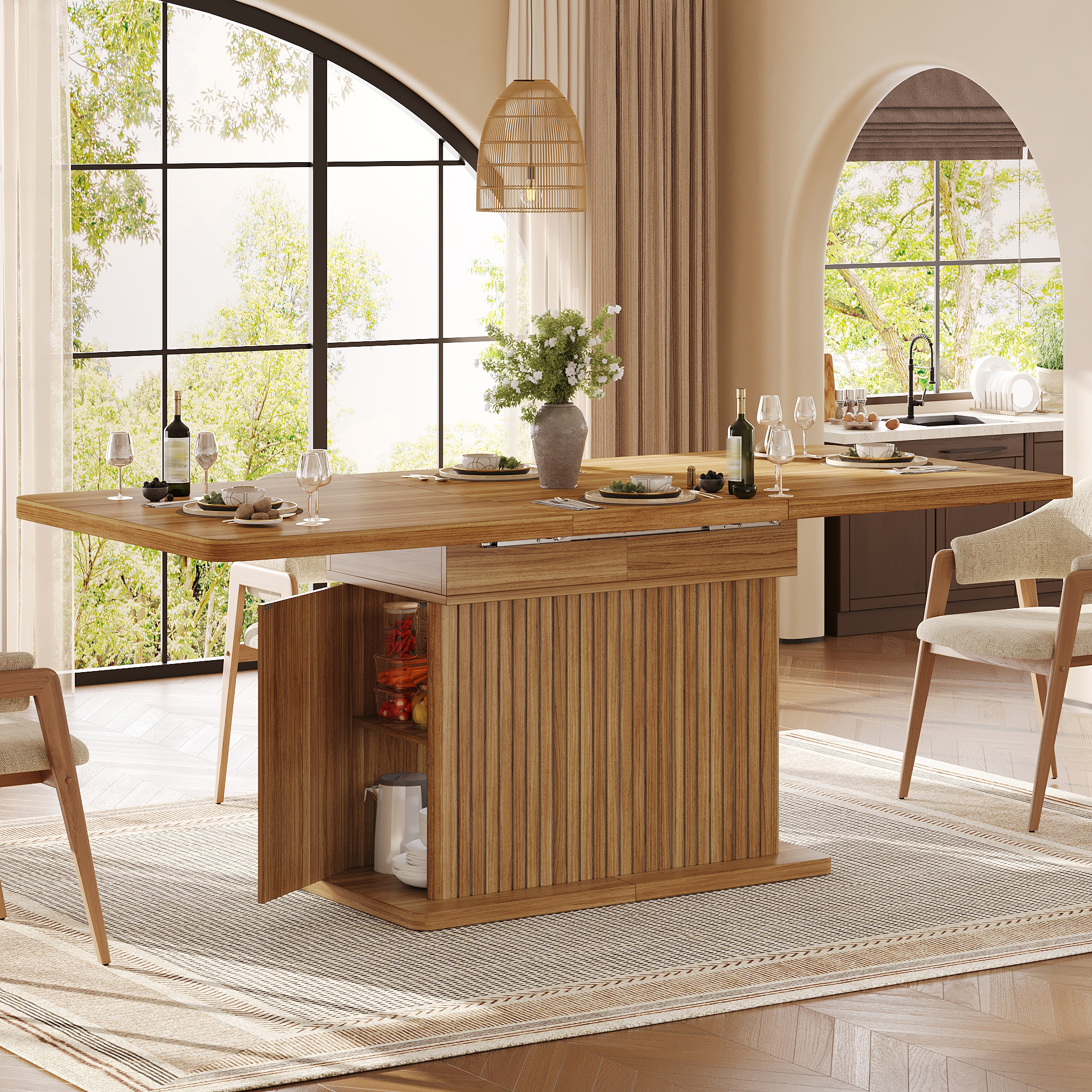 Support rainuré et rangement ouvert de la table
