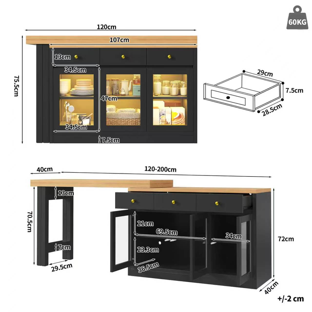 Dimensions du îlot de cuisine