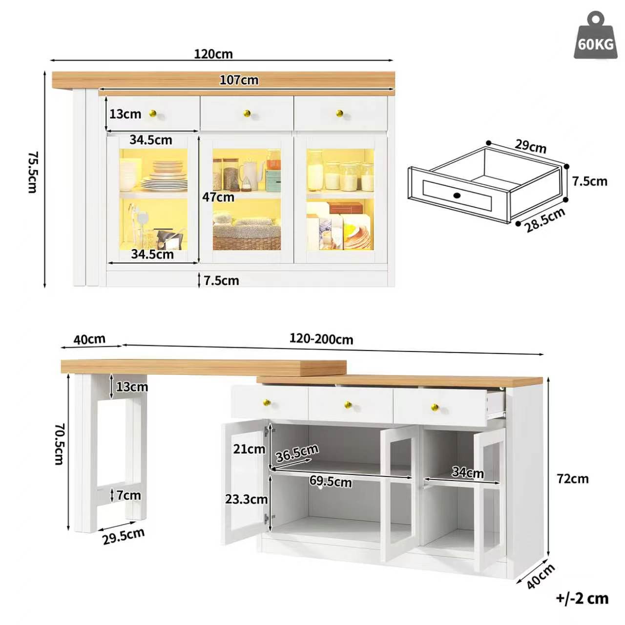Dimensions du îlot de cuisine
