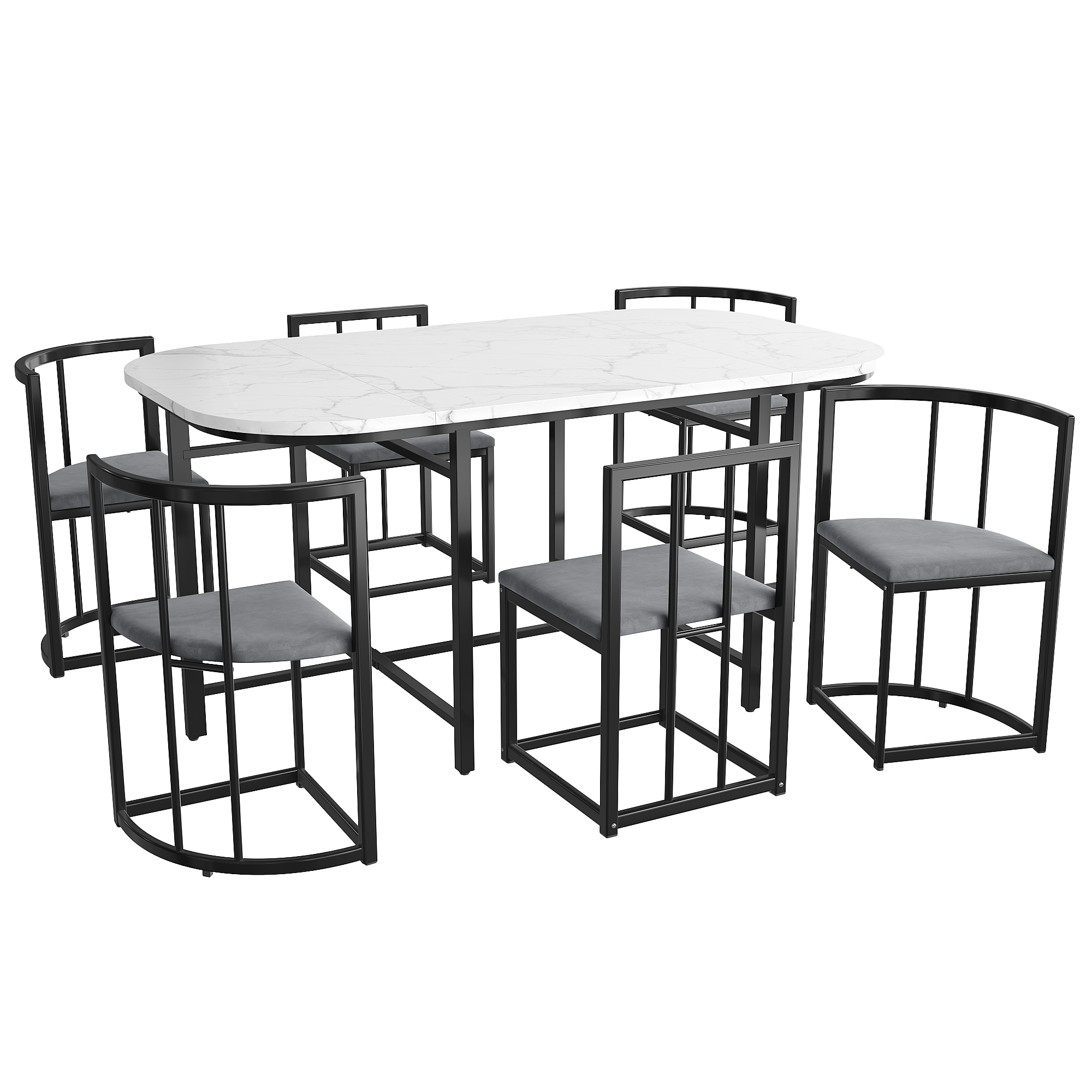 Ensemble table à manger + 6 chaises en MDF, chaises velours gris, cadre fer noir, pour salle à manger, design moderne, confort supérieur, beaucoup de places, style élégant, stabilité, décoration - image 20