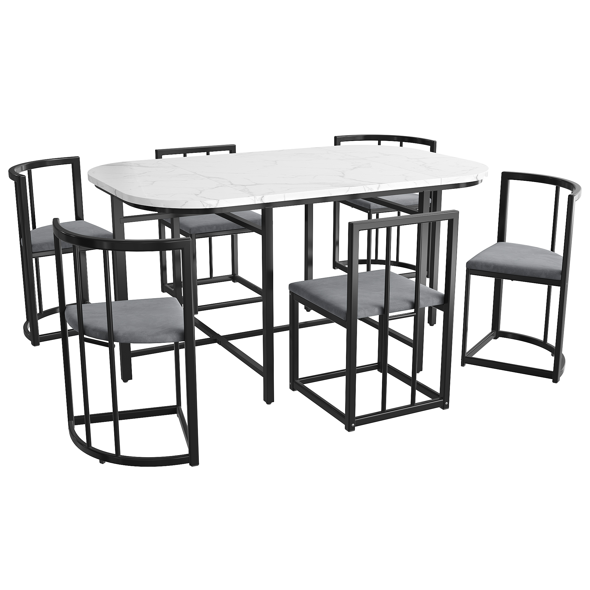 Ensemble table à manger + 6 chaises en MDF, chaises velours gris, cadre fer noir, pour salle à manger, design moderne, confort supérieur, beaucoup de places, style élégant, stabilité, décoration - image 18