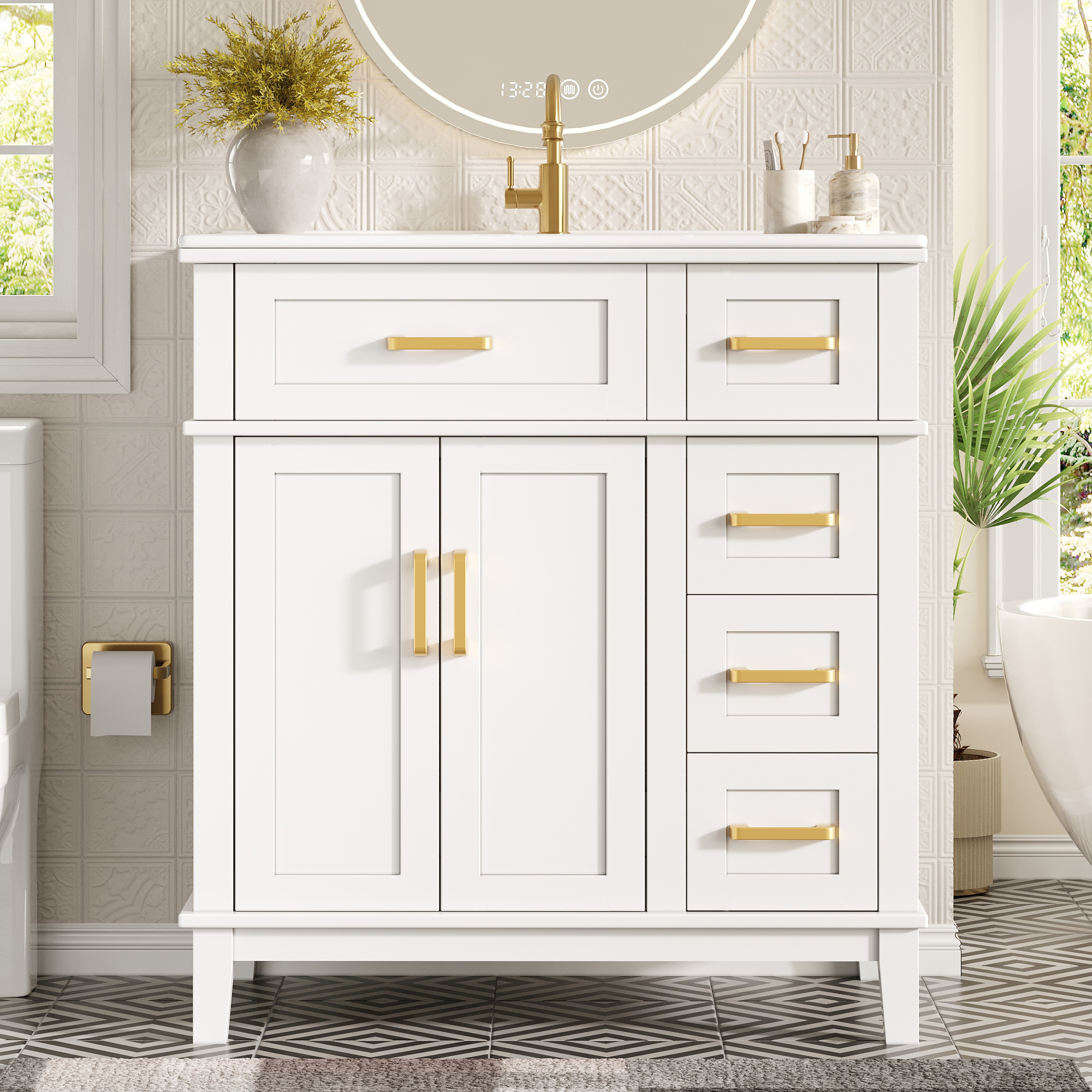 Badezimmerschrank mit Waschbecken aus Keramik, mod