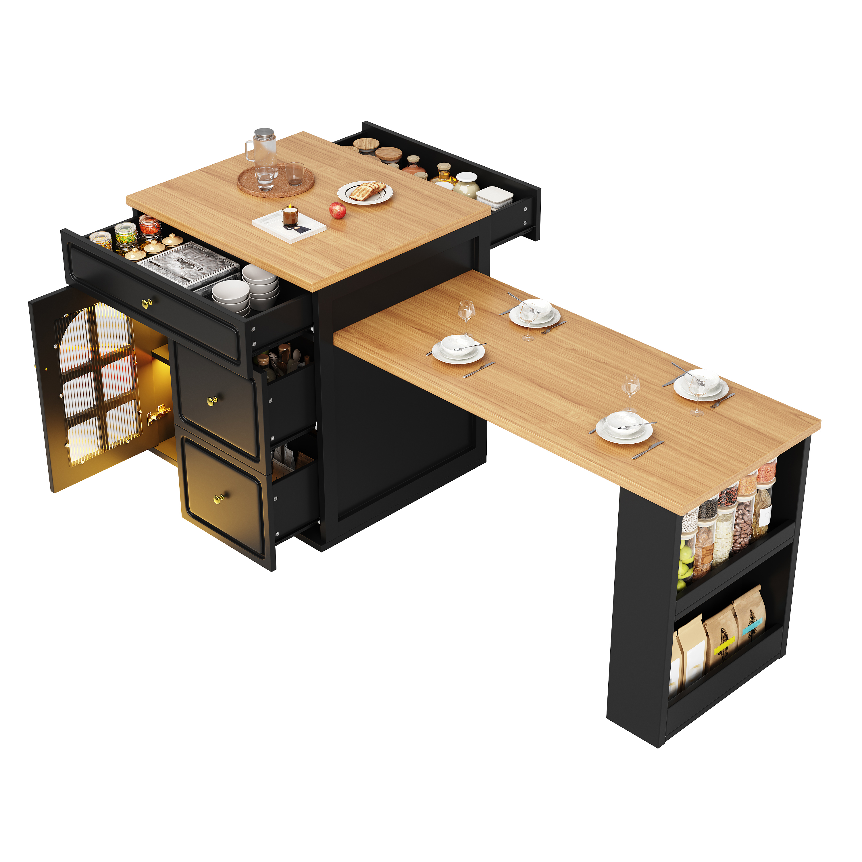 Détail îlot de cuisine noir LED RGB