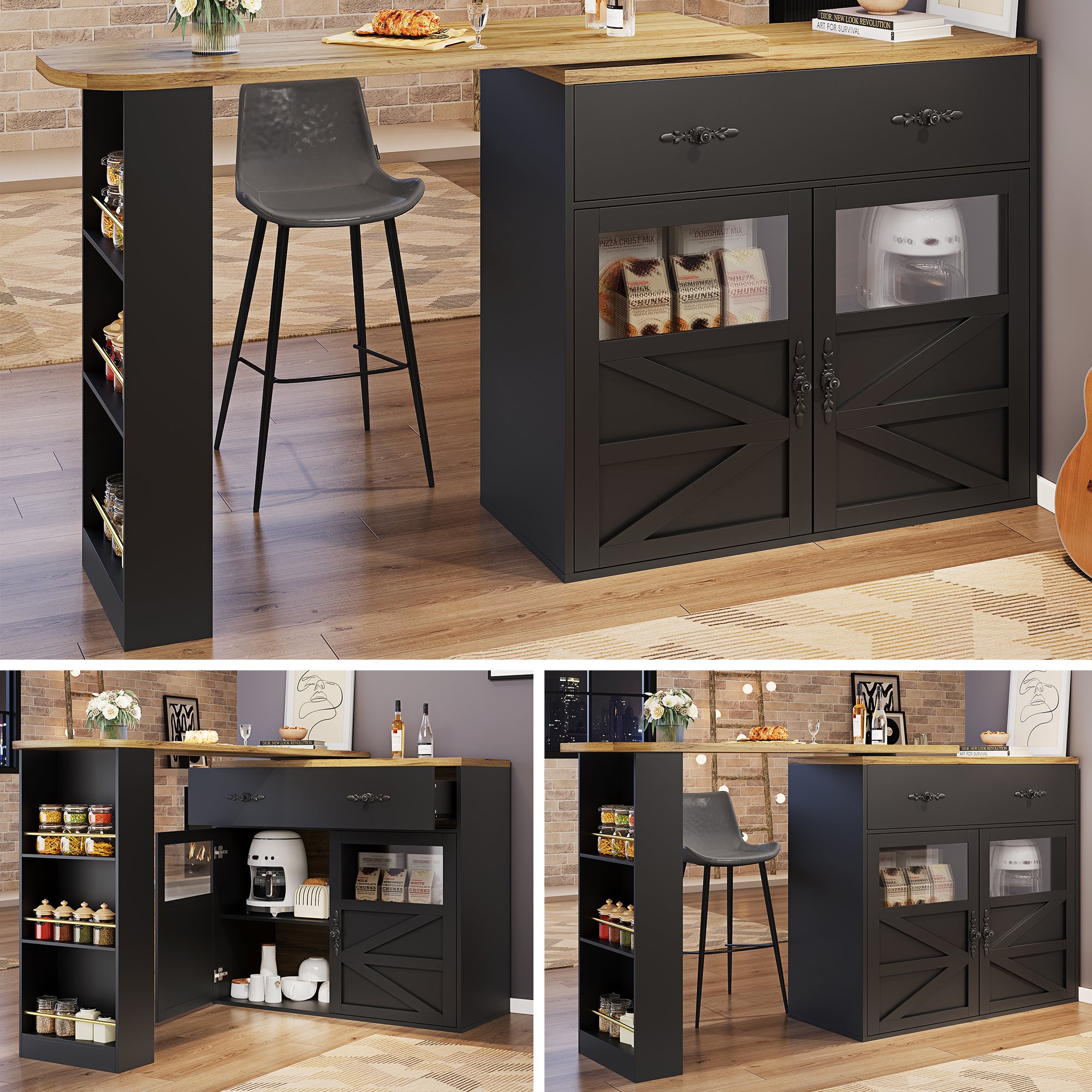 Ausziehbarer Bartisch mit Stauraum(138-204×39×104c