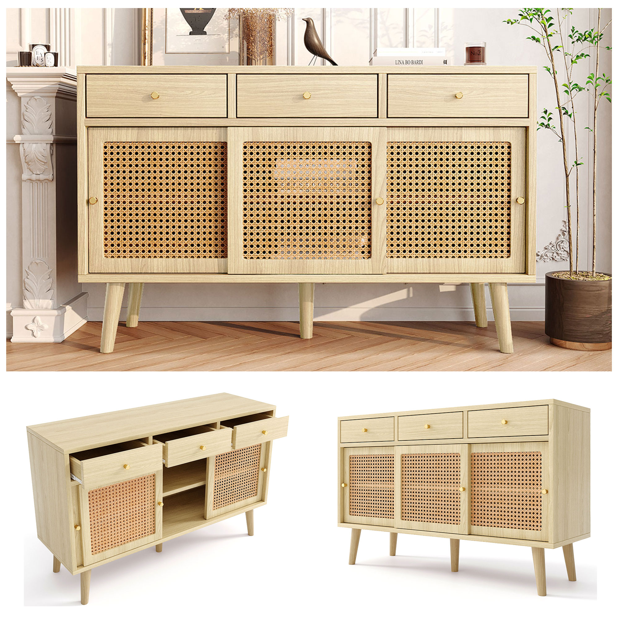 Sideboard, Kommode mit 3 Schubladen  und 3 Schiebe