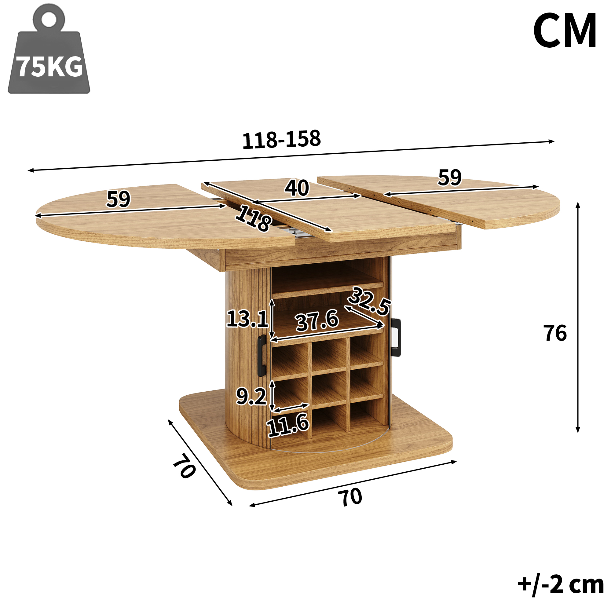 Dimensions îlot de cuisine extensible marron