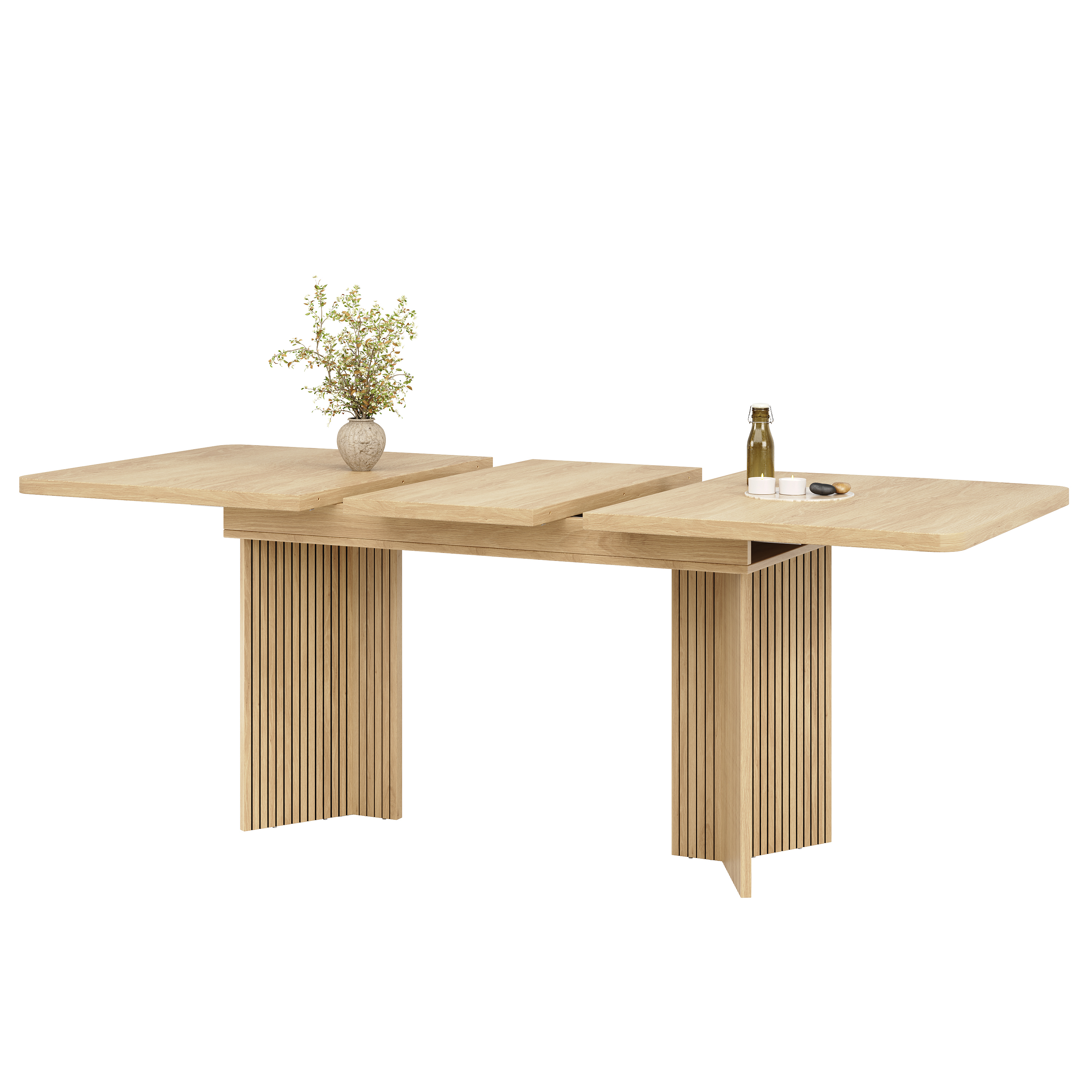 Table à manger extensible 120–160 cm x 80 x 76,1 cm, pieds en V rainurés, MDF, Effet bois naturel - détails