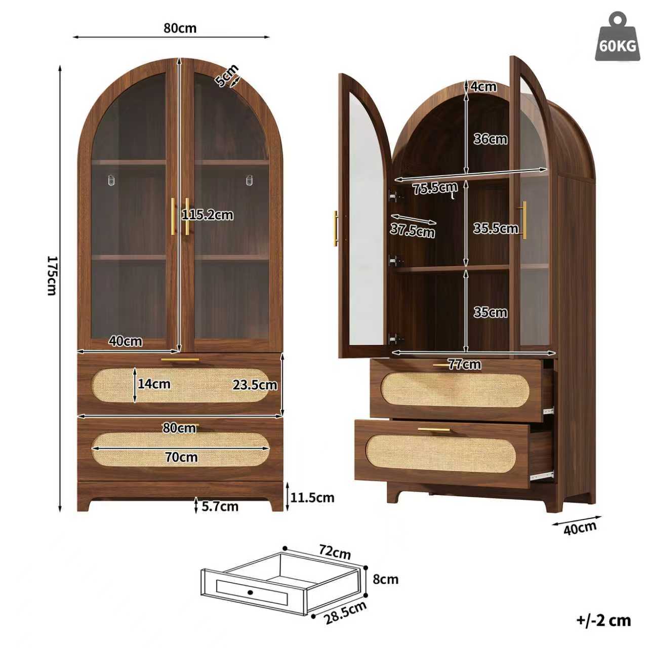 Dimensions du vitrine