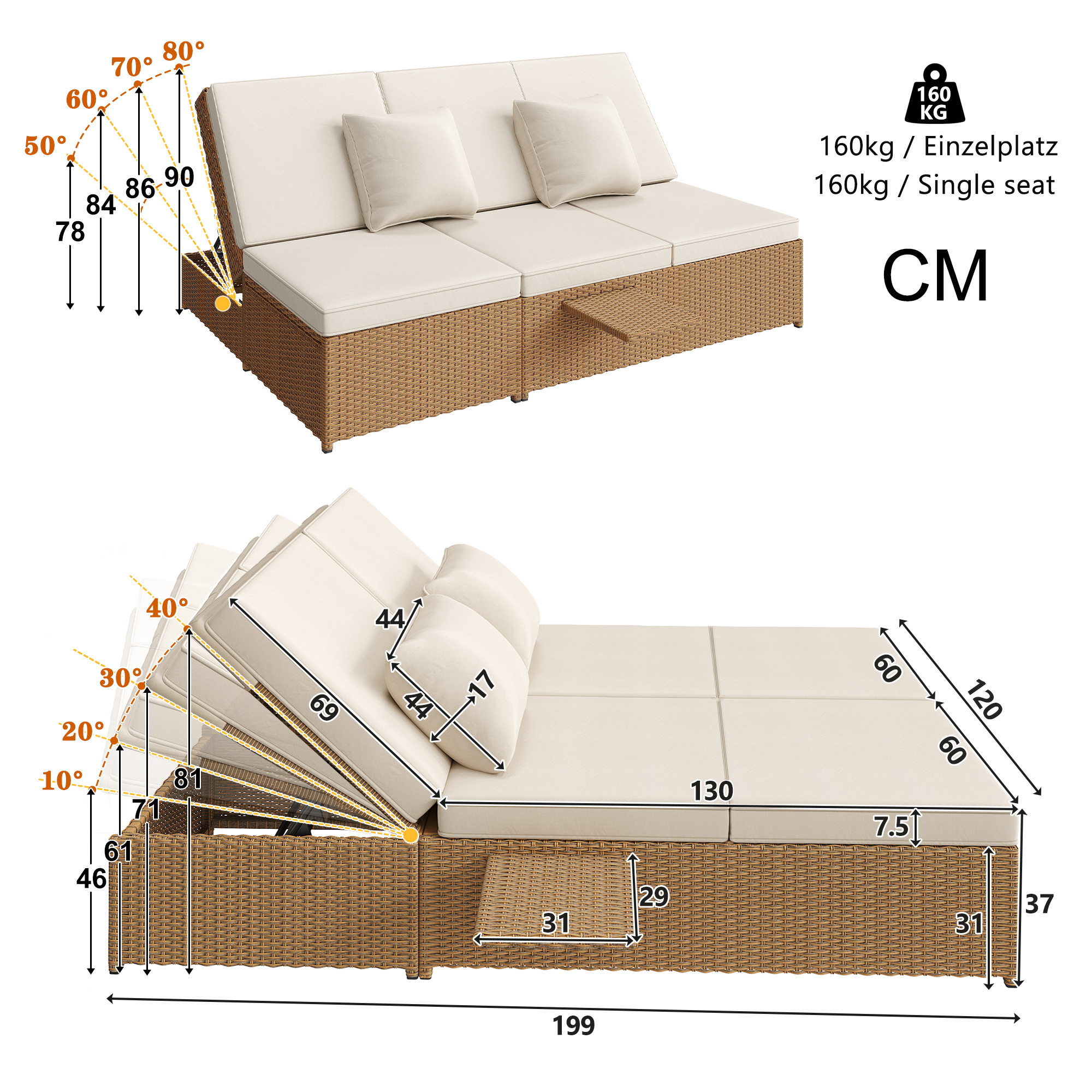 Détail coussins et structure rotin blanc