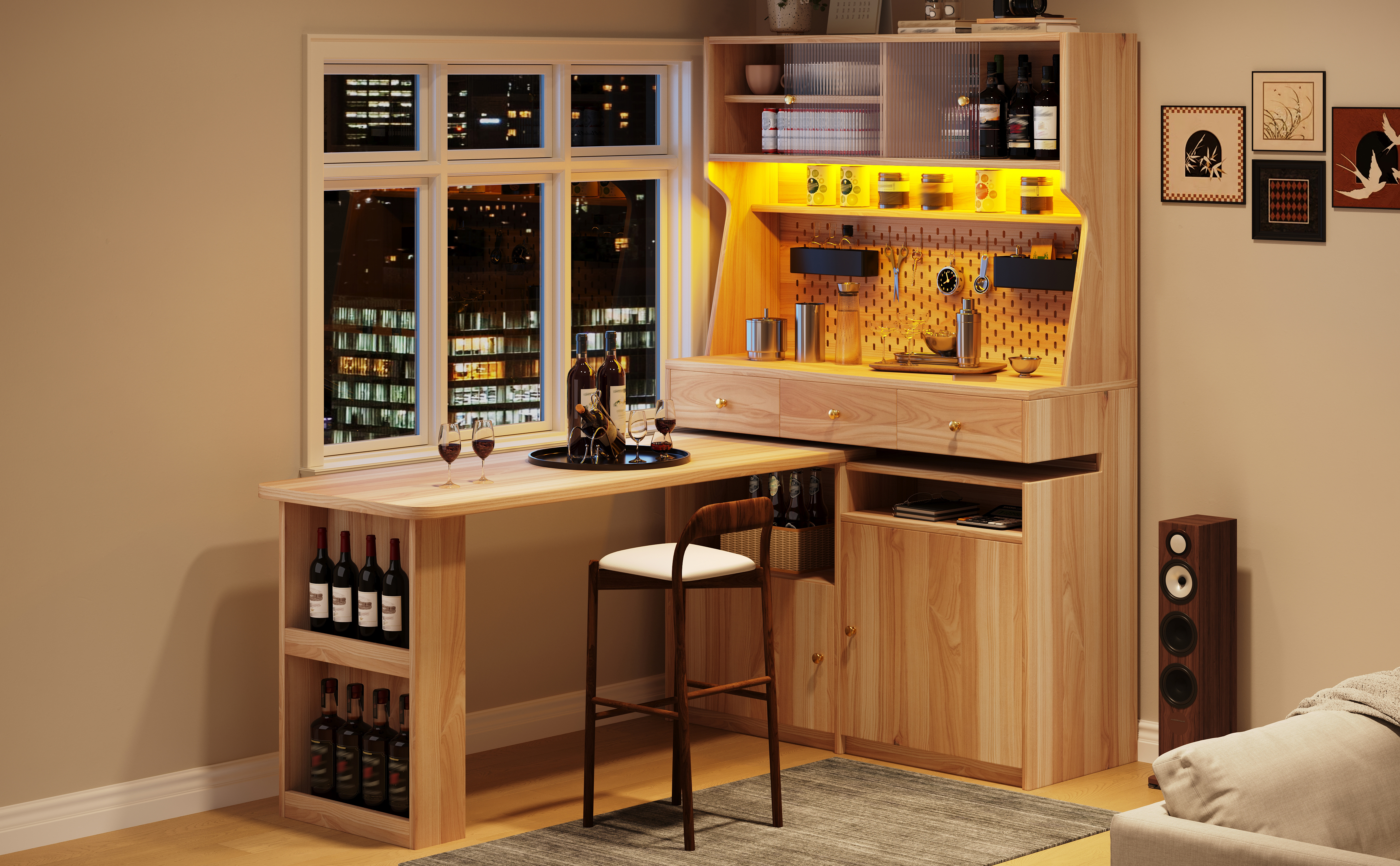 Hochschrank mit Schreibtisch und Bartisch, Multifu