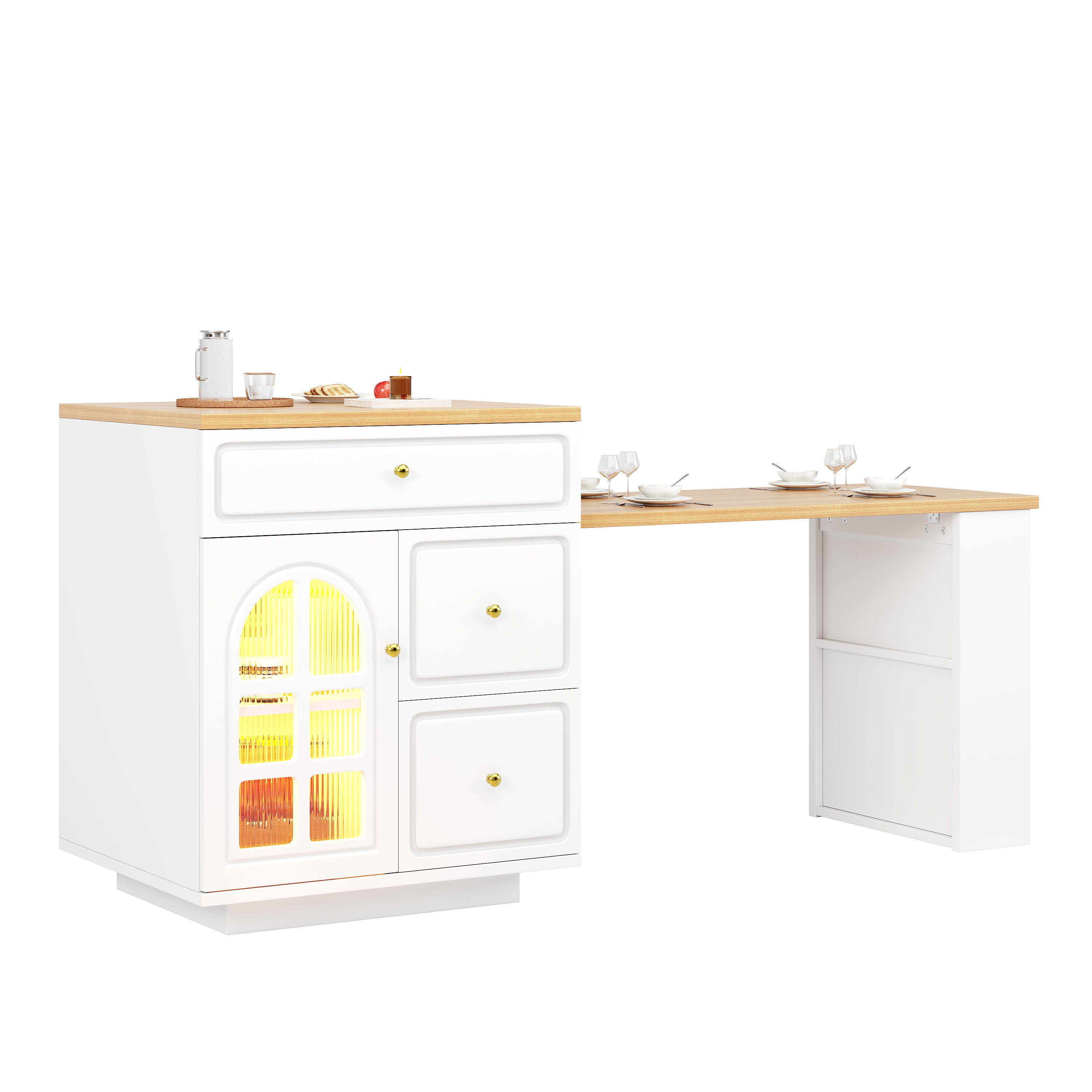 Détail îlot de cuisine blanc LED RGB