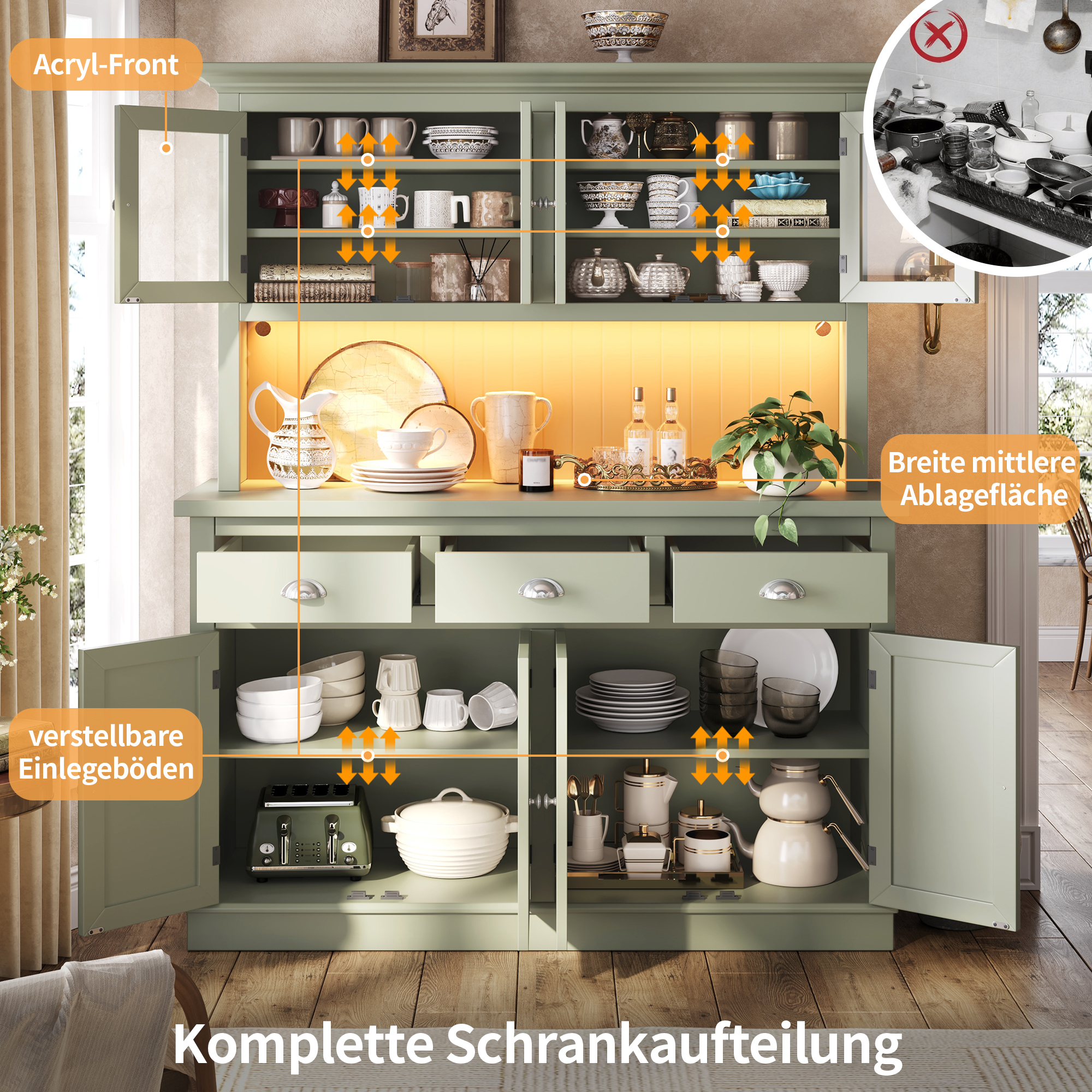 Moderner Hochschrank Sideboard mit RGB-LED-Beleuch