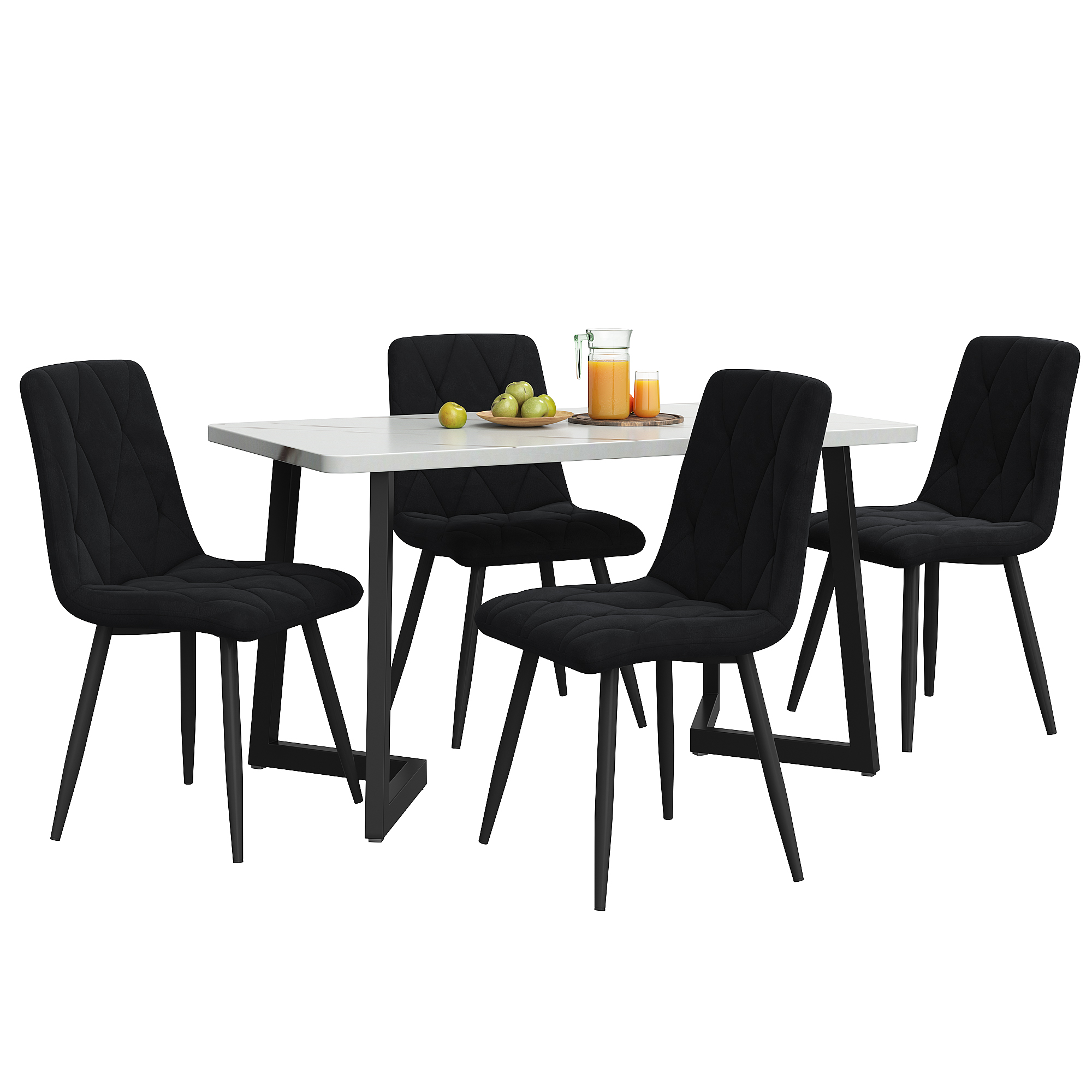 Ensemble table et chaises, 5 pièces, 1 table + 4 chaises, velours et MDF, noir - vue 2