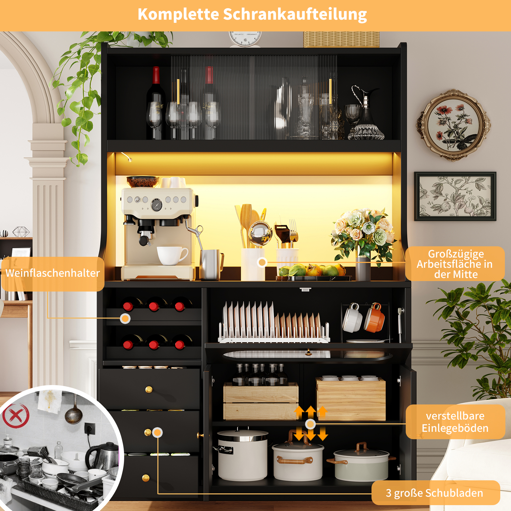 Hochküchenschrank 120cm mit App-gesteuerter RGB-LE