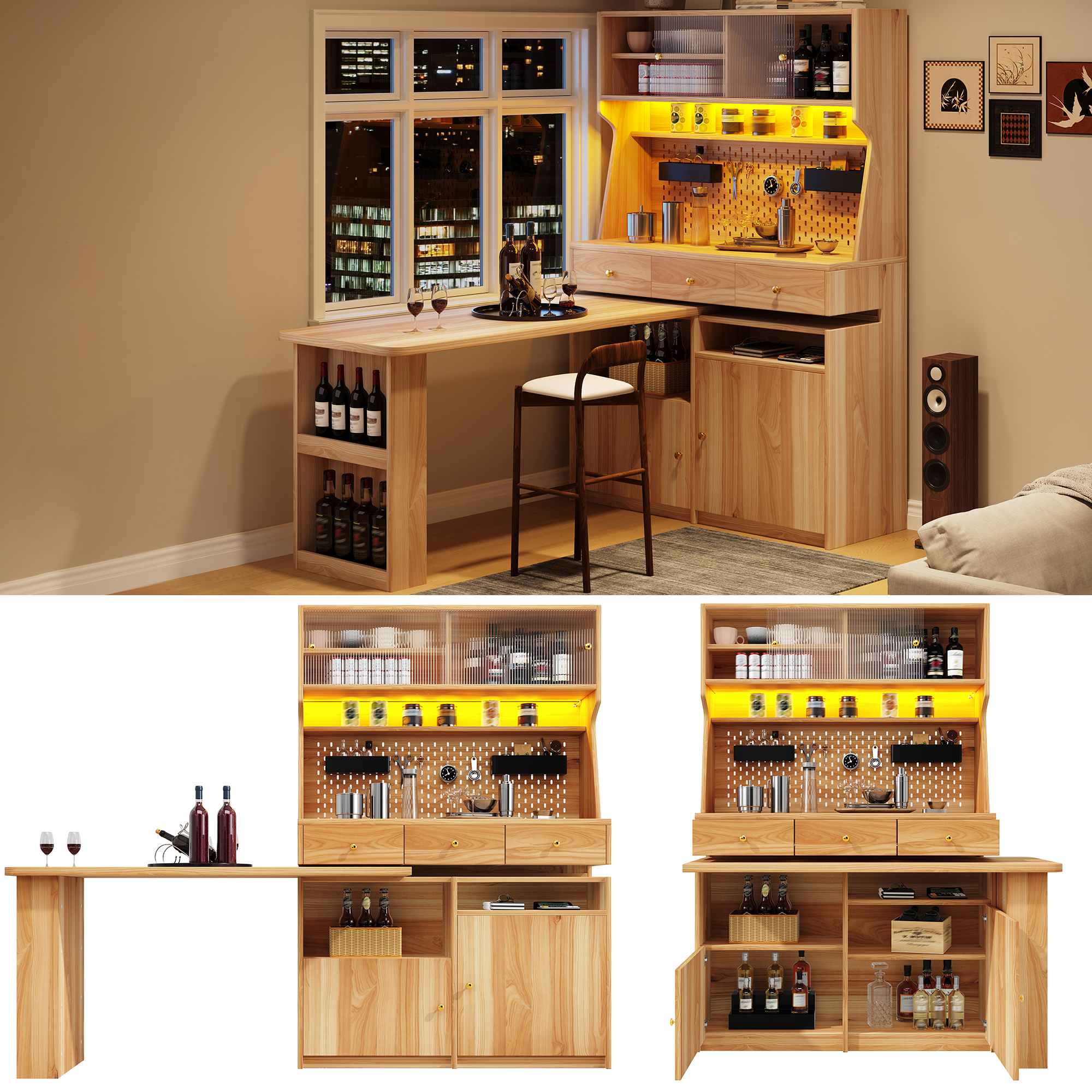 Hochschrank mit Schreibtisch und Bartisch, Multifu