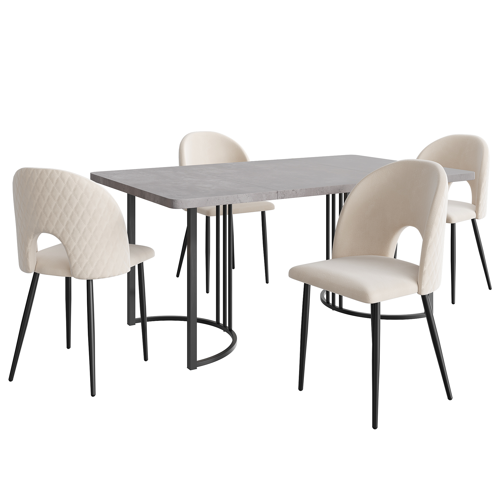 Ensemble table et chaises, 5 pièces, 1 table + 4 chaises, velours et MDF, noir - vue 4