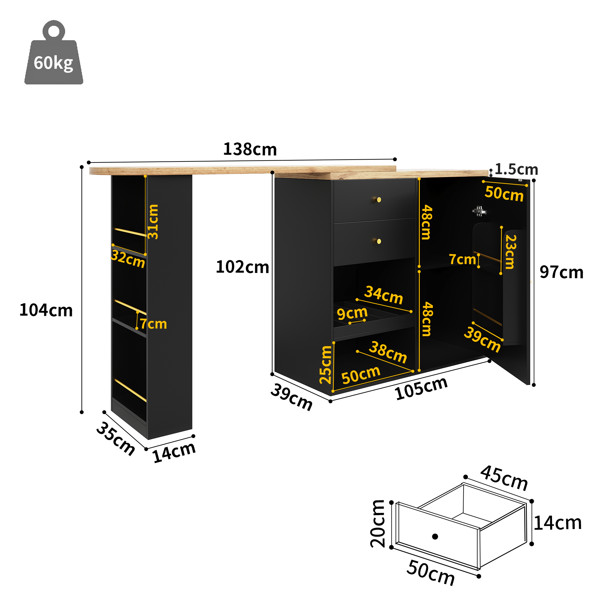 Rangement avec étagères et tiroirs