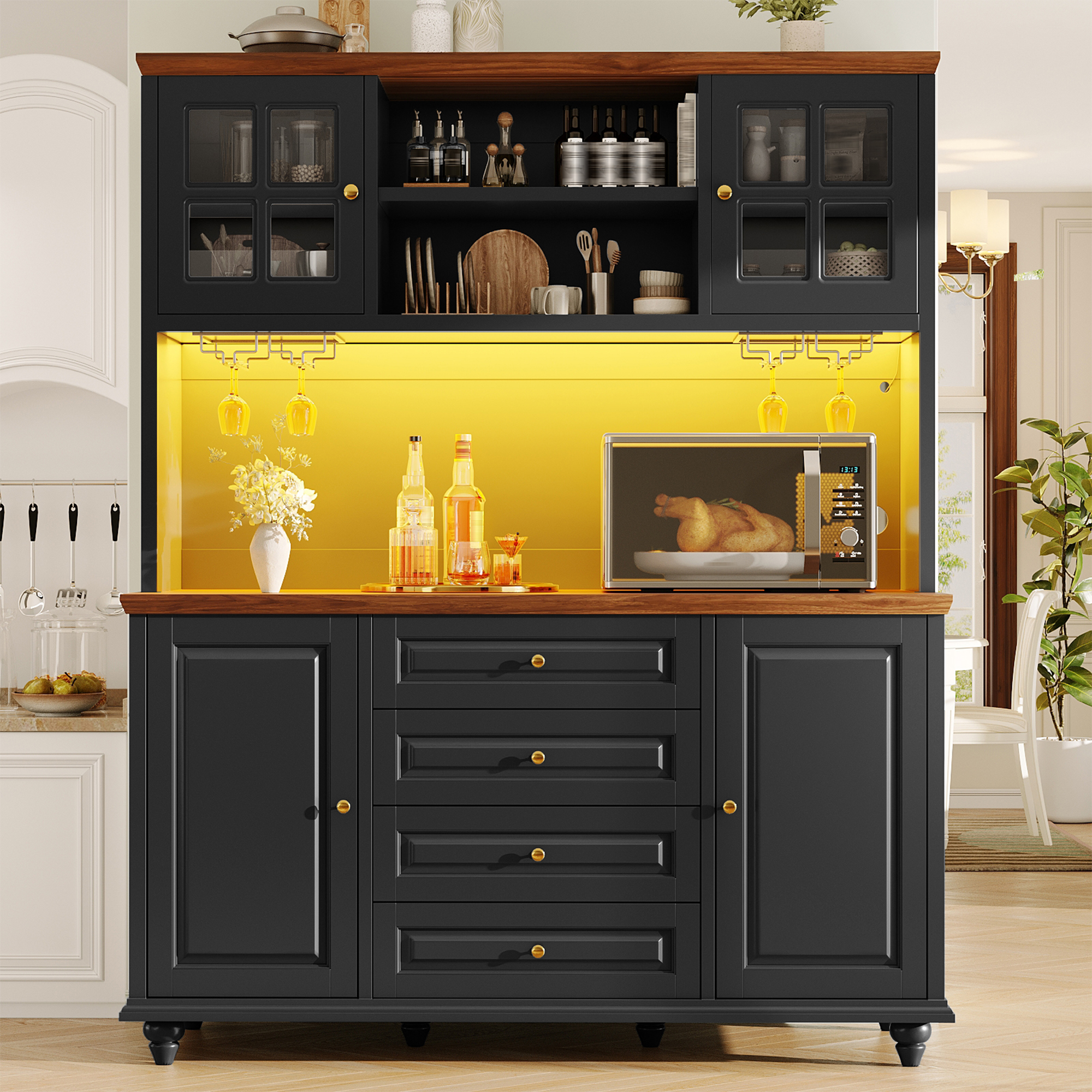Highboard Küchenschrank mit RGB-LED-Beleuchtung, v