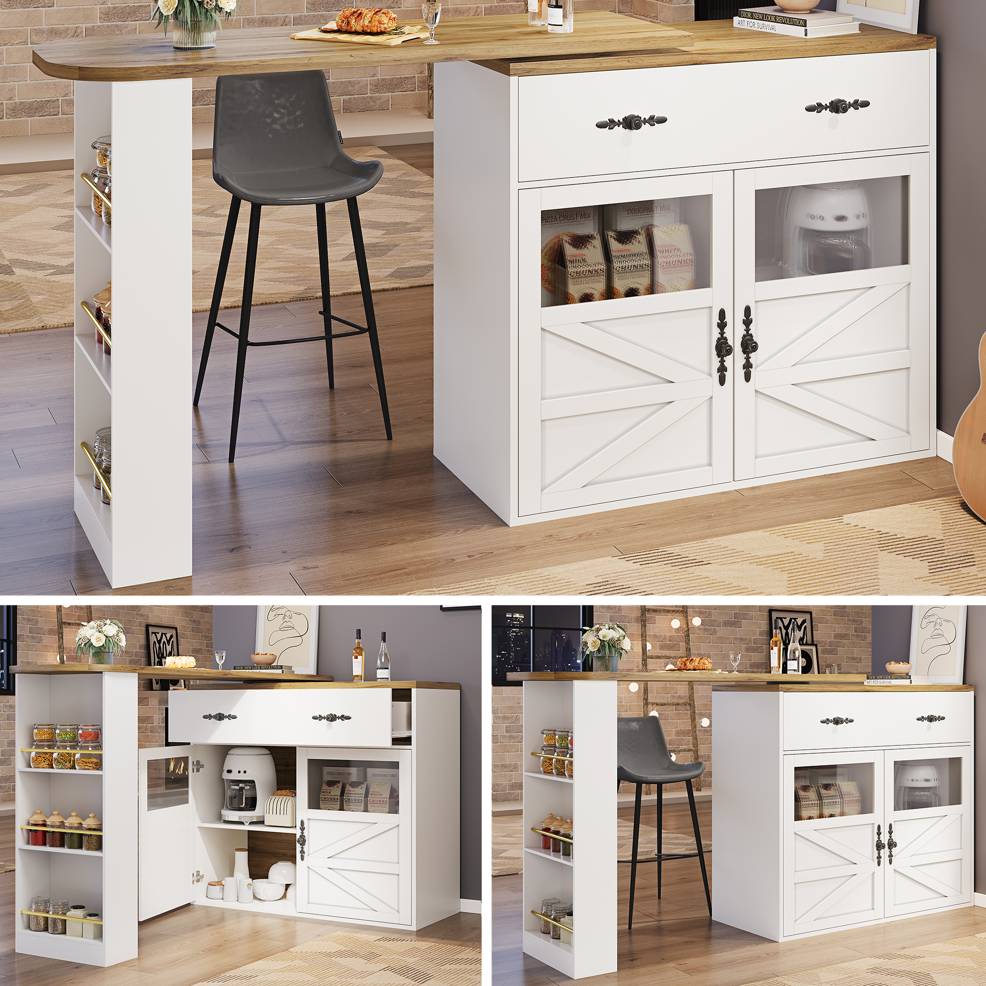 Ausziehbarer Bartisch mit Stauraum(138-204×39×104c