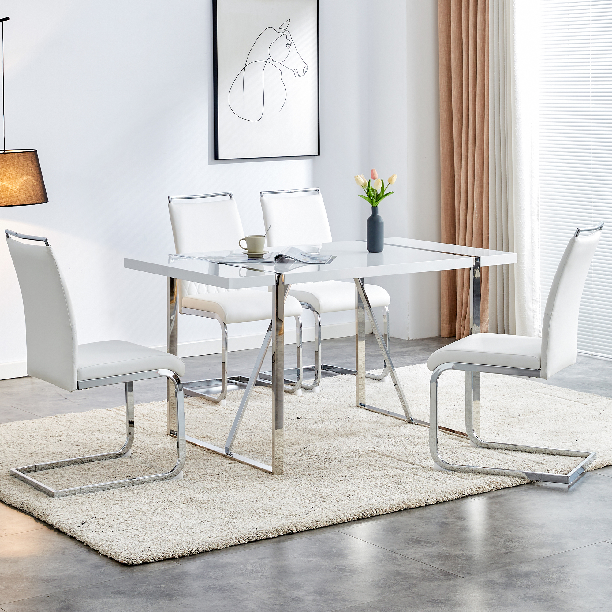 Chaise de salle à manger, lot de 4, assise rembourrée, 42 x 48 x 95 cm, similicuir et tissu effet lin, blanc - vue 3