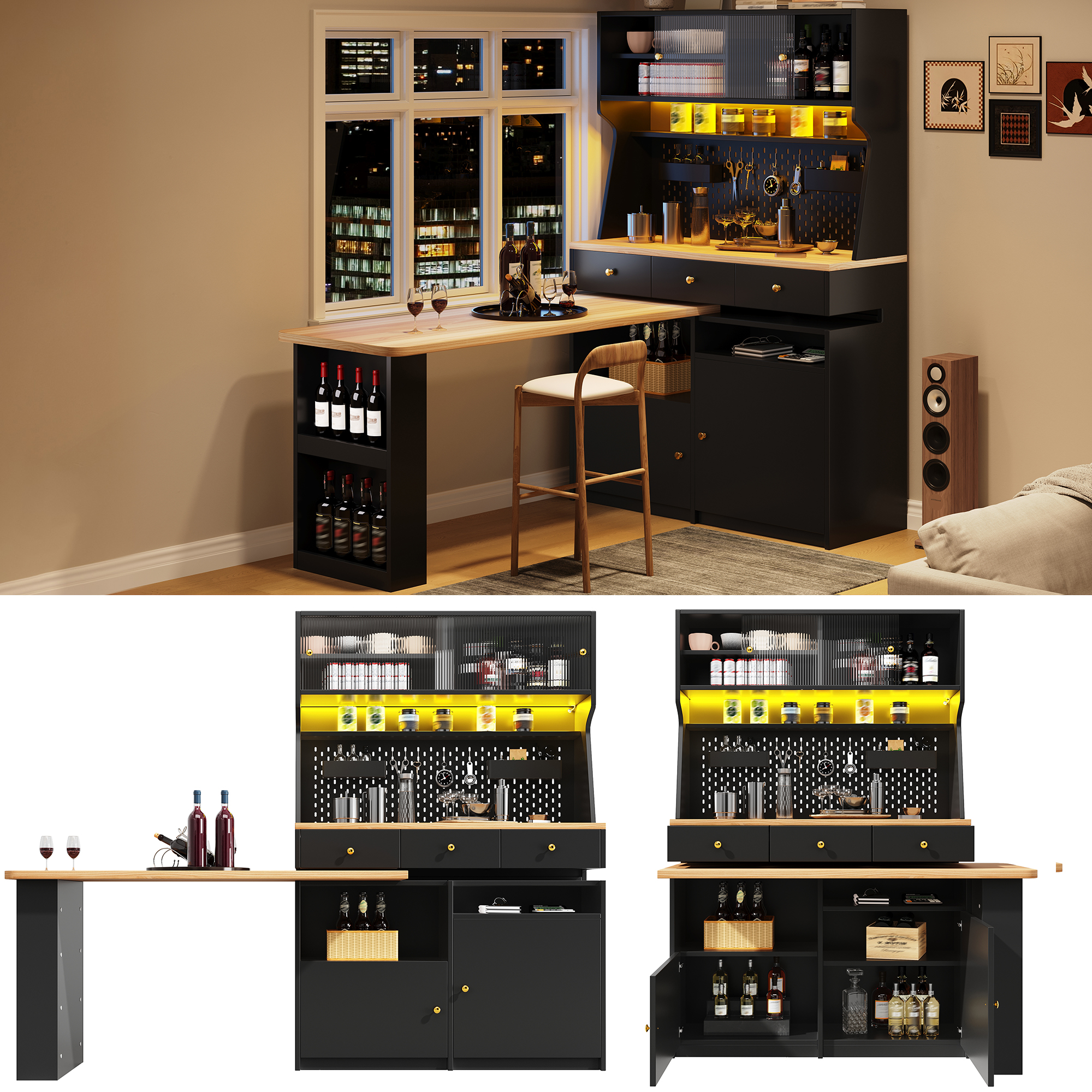 Hochschrank mit Schreibtisch und Bartisch, Multifu